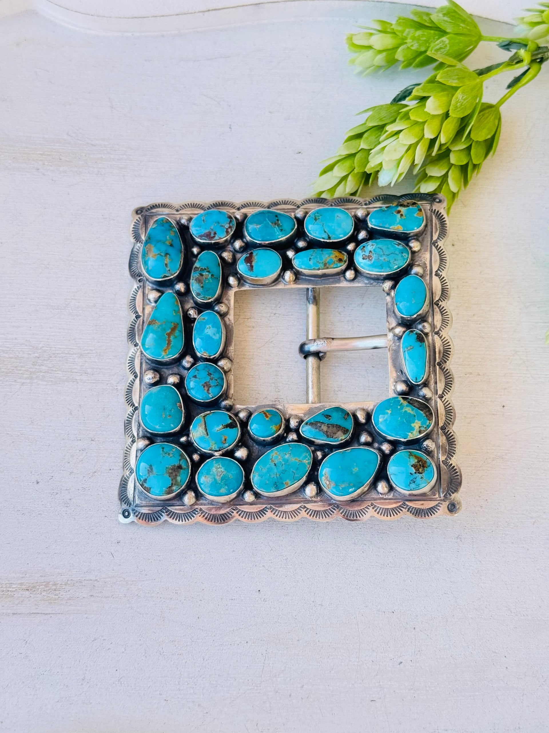 Bobby Johnson Royston Turquoise & Sterling Silver Belt Buckle