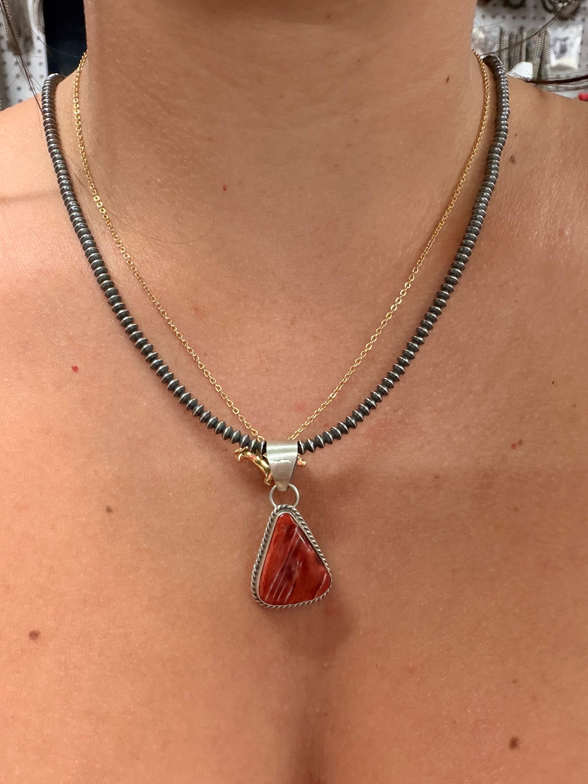 Navajo Made Spiny Oyster & Sterling Silver Pendant