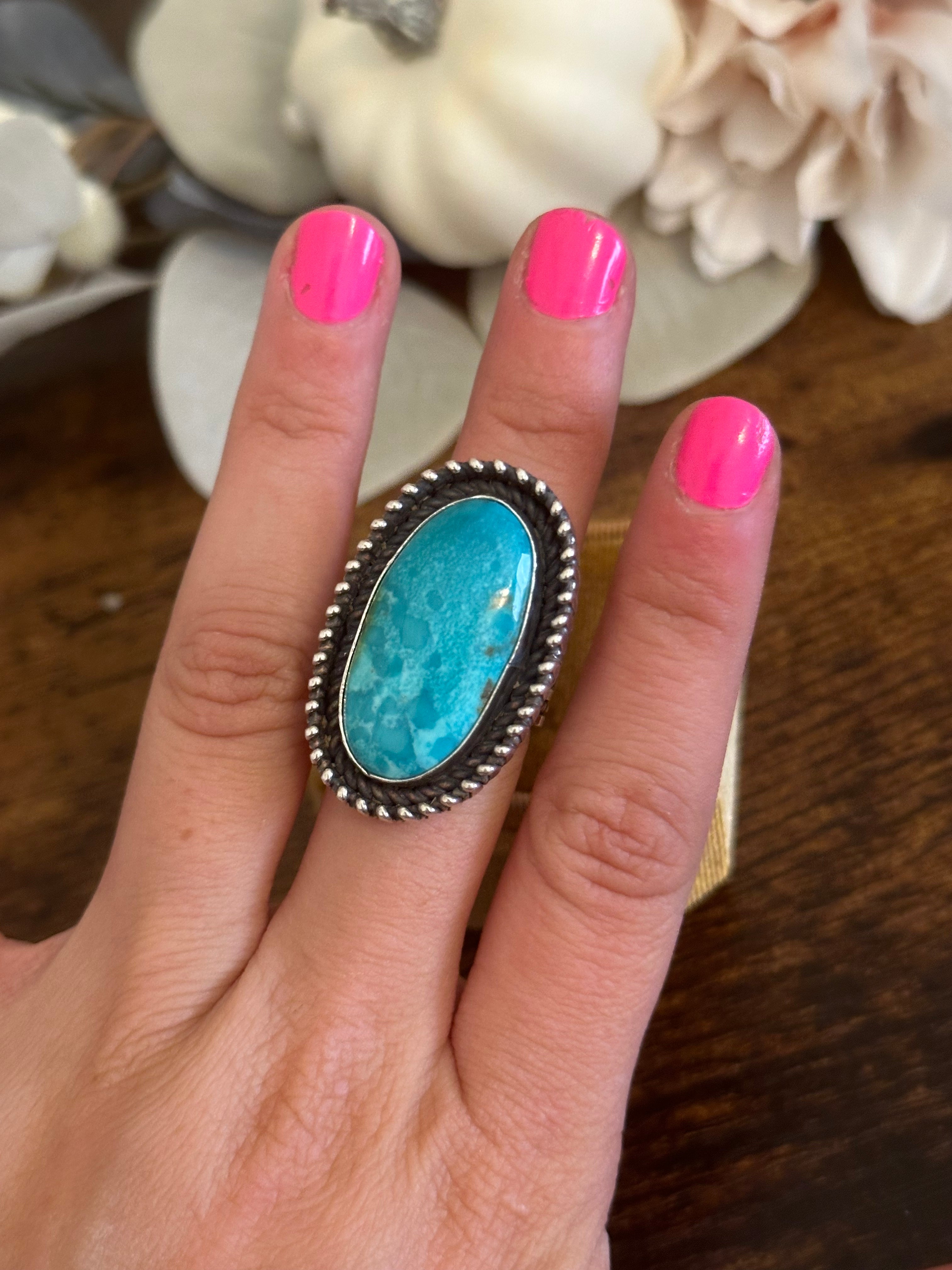 Navajo Made Kingman Turquoise & Sterling Silver Ring Size 5.5