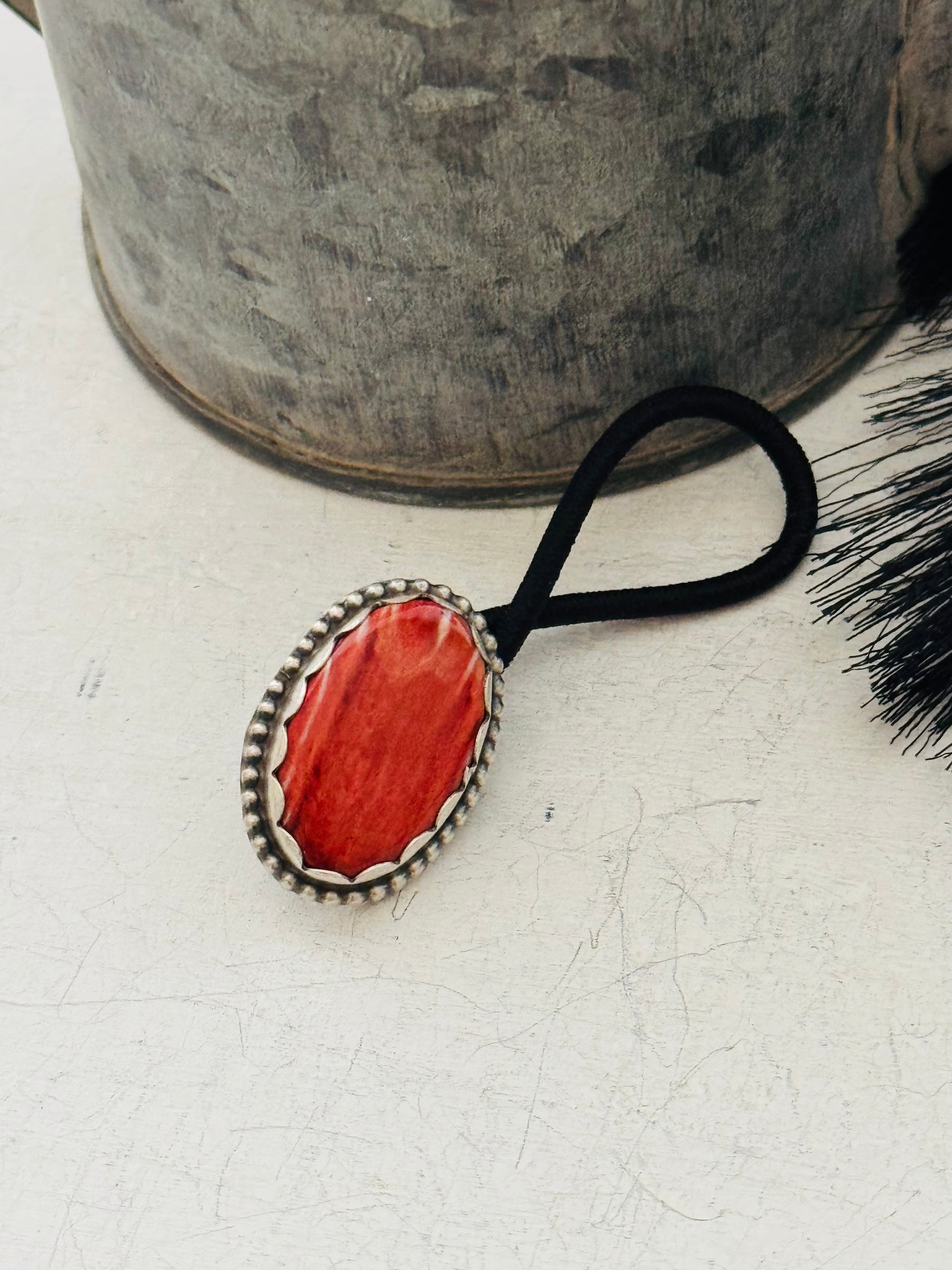 Sheryl Martinez Red Spiny Oyster & Sterling Silver Ponytail Holder