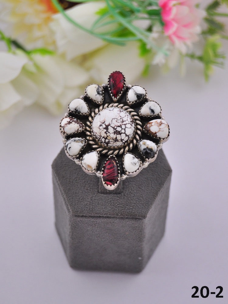 Southwest Made Multi Stone & Sterling Sliver Cluster Adjustable Ring
