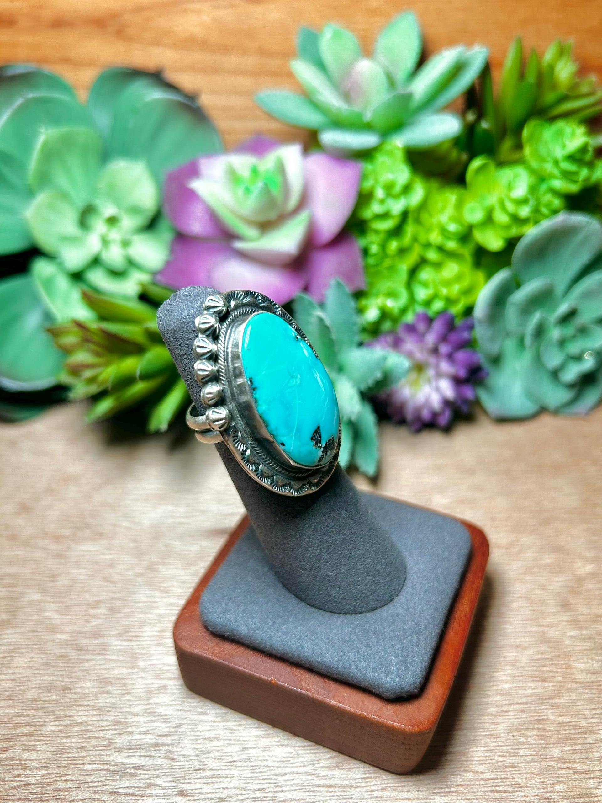 Navajo Made Carico Lake Turquoise & Sterling Silver Adjustable Ring
