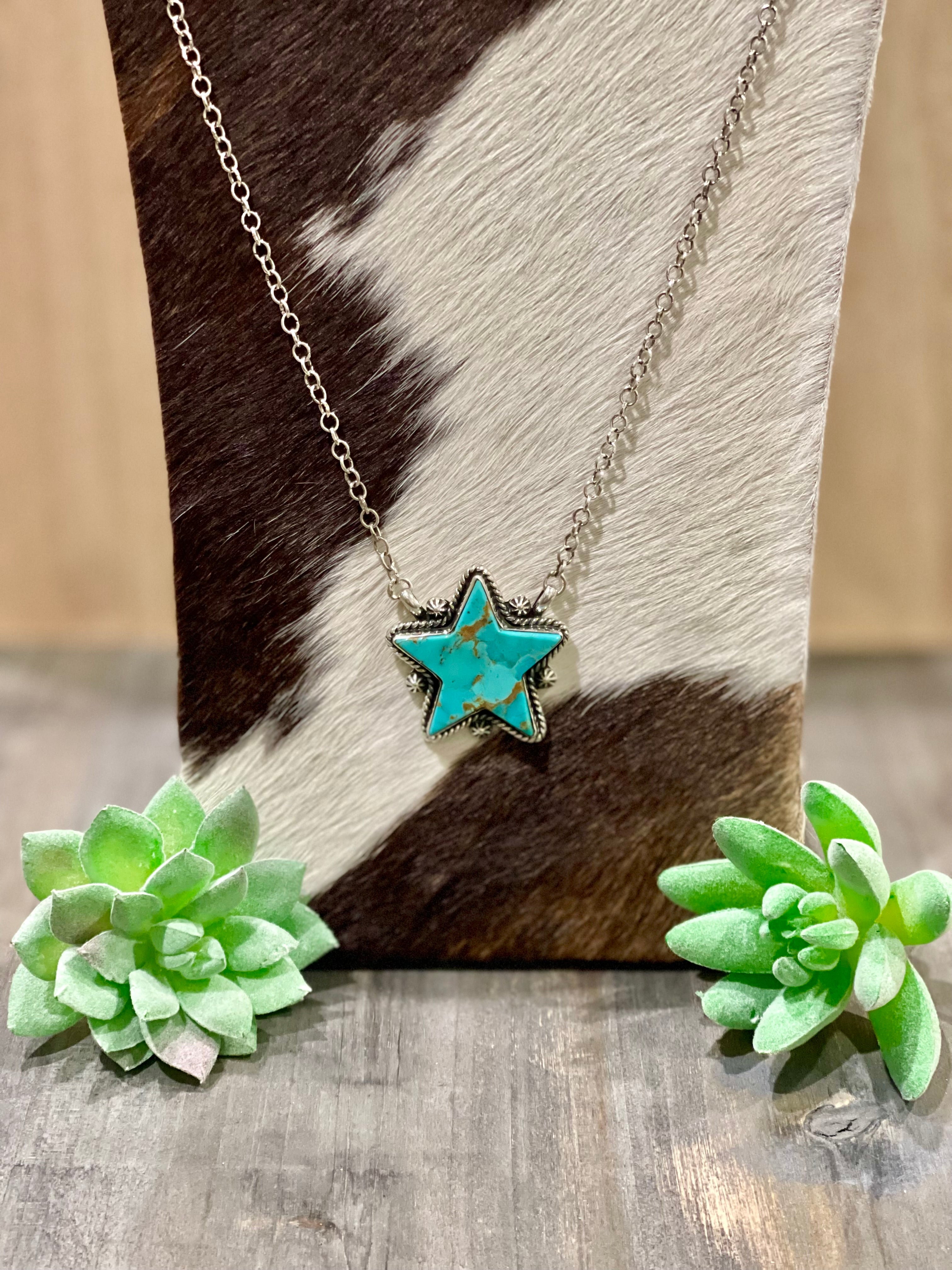 Southwest Handmade Kingman Turquoise & Sterling Silver Star Necklace