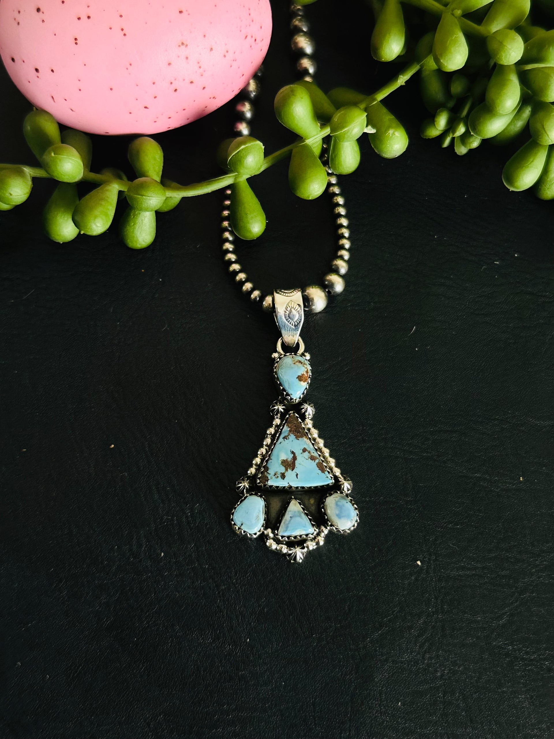 Southwest Handmade Golden Hills Turquoise & Sterling Silver Cluster Pendant
