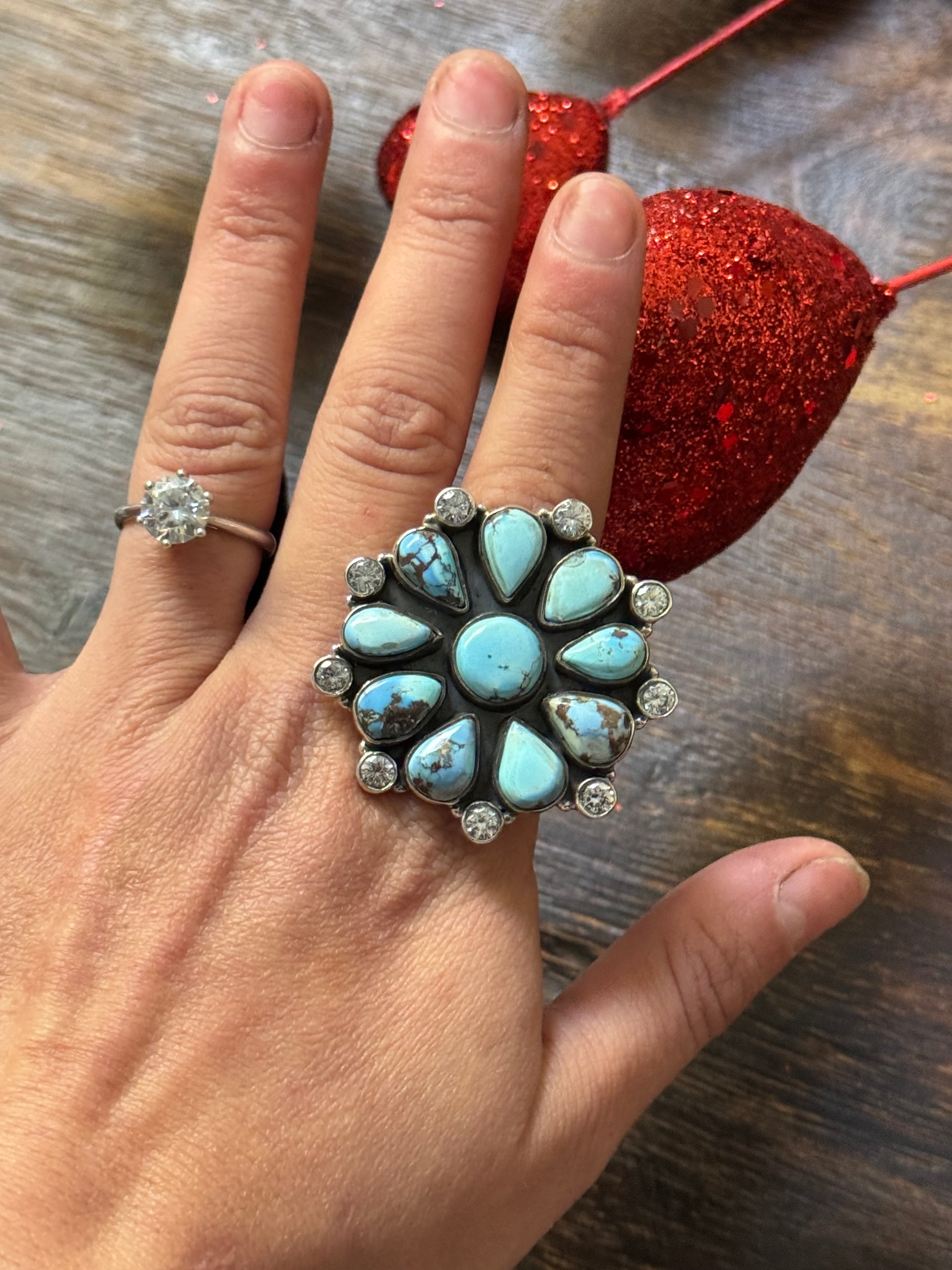 Southwest Handmade Multi Stone & Sterling Silver Adjustable Cluster Ring