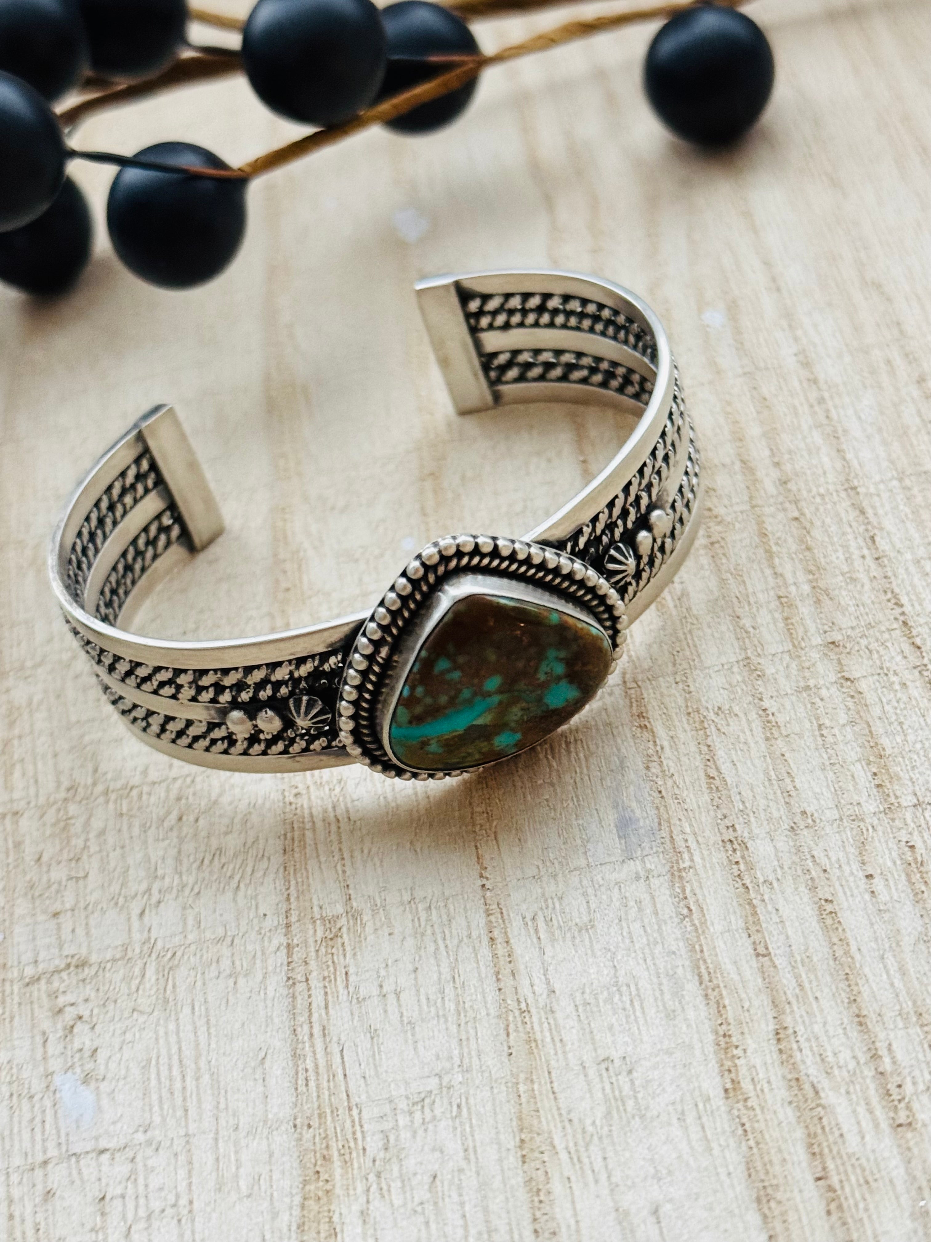 Southwest Made Kingman Turquoise & Sterling Silver Cuff Bracelet