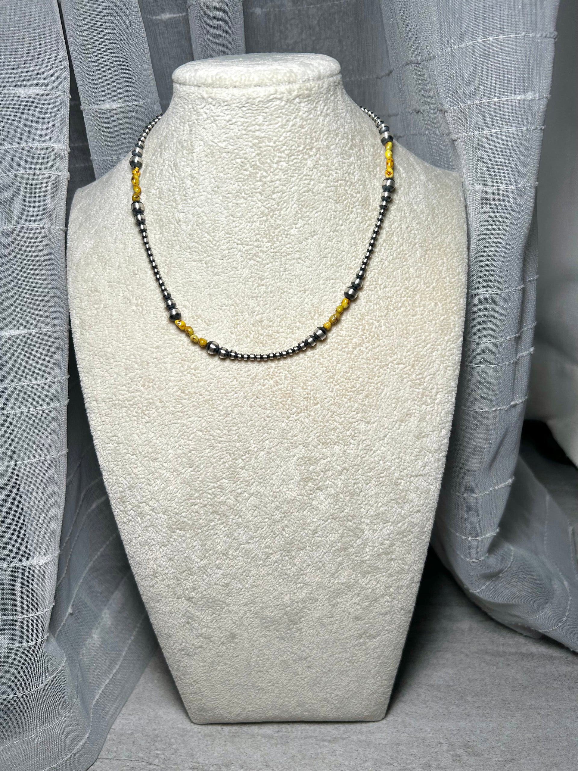 Navajo Strung Palomino Variscite & Sterling Silver Necklace