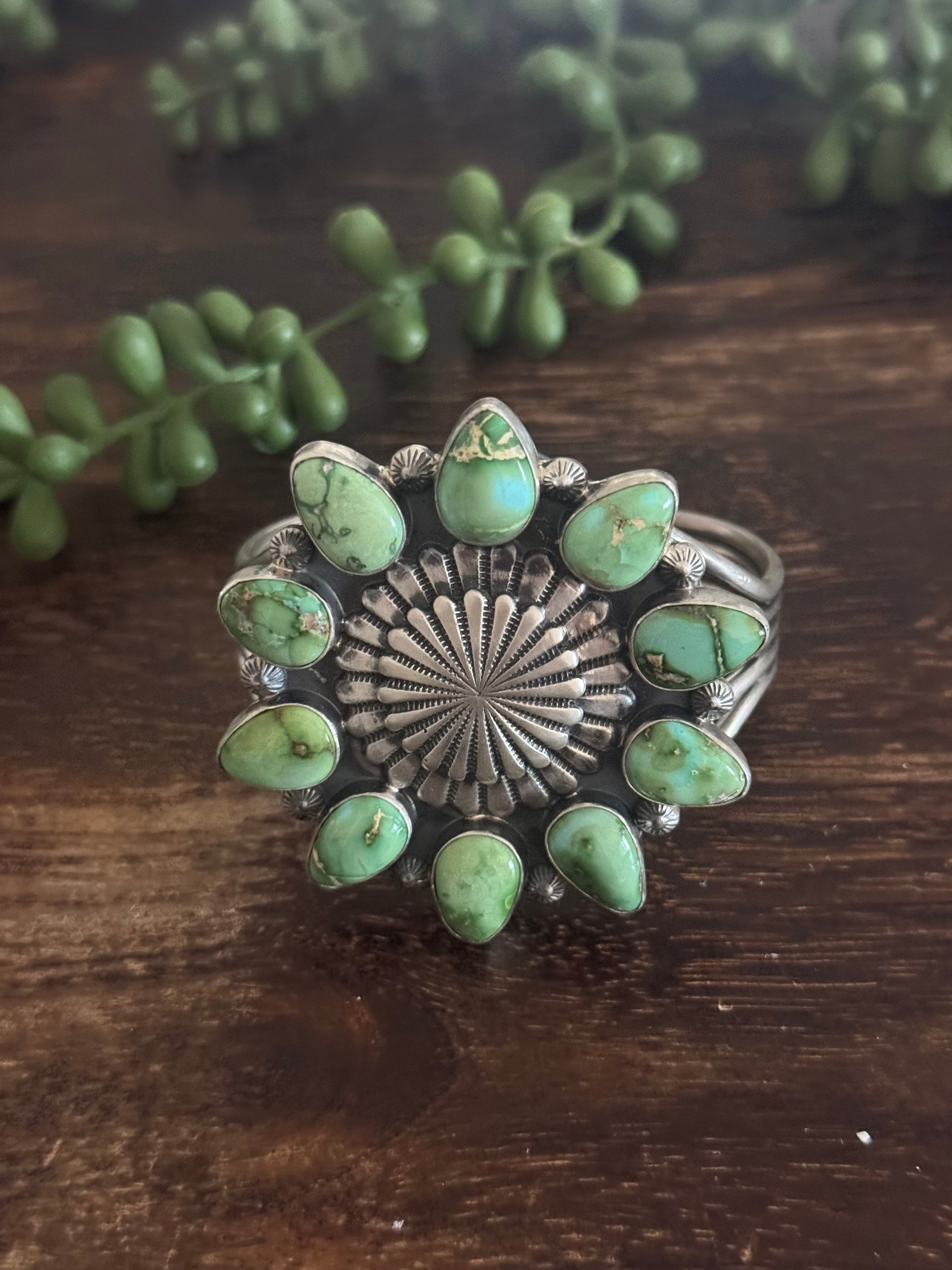 Tom Lewis Sonoran Mountain Turquoise & Sterling Silver Cluster Cuff Bracelet