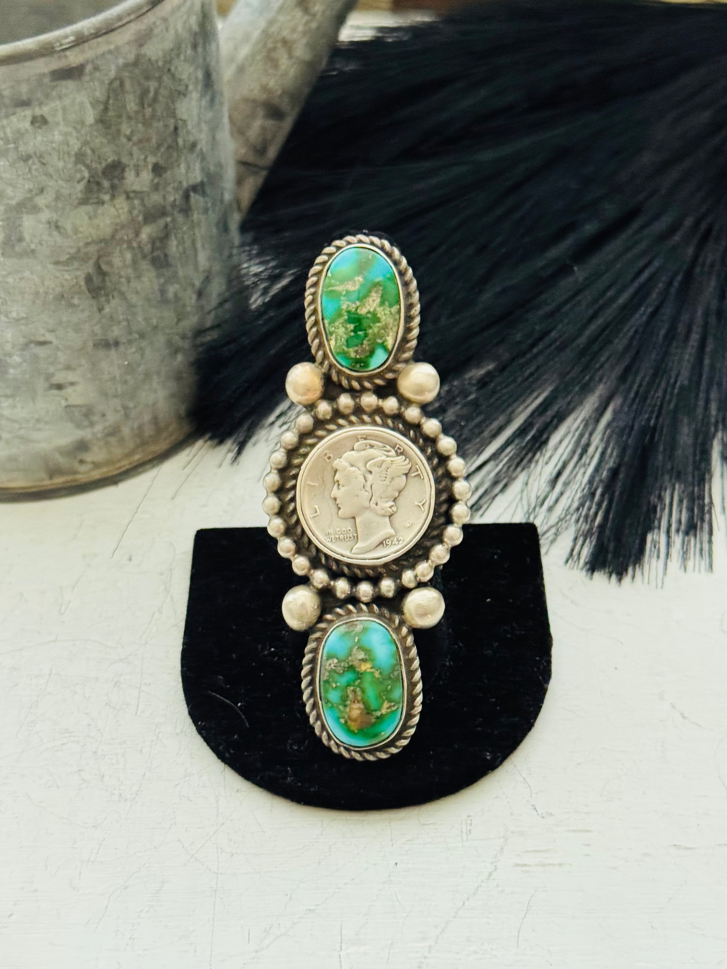 Alex Sanchez Sonoran Mountain Turquoise & Sterling Silver Adjustable Liberty Coin Ring