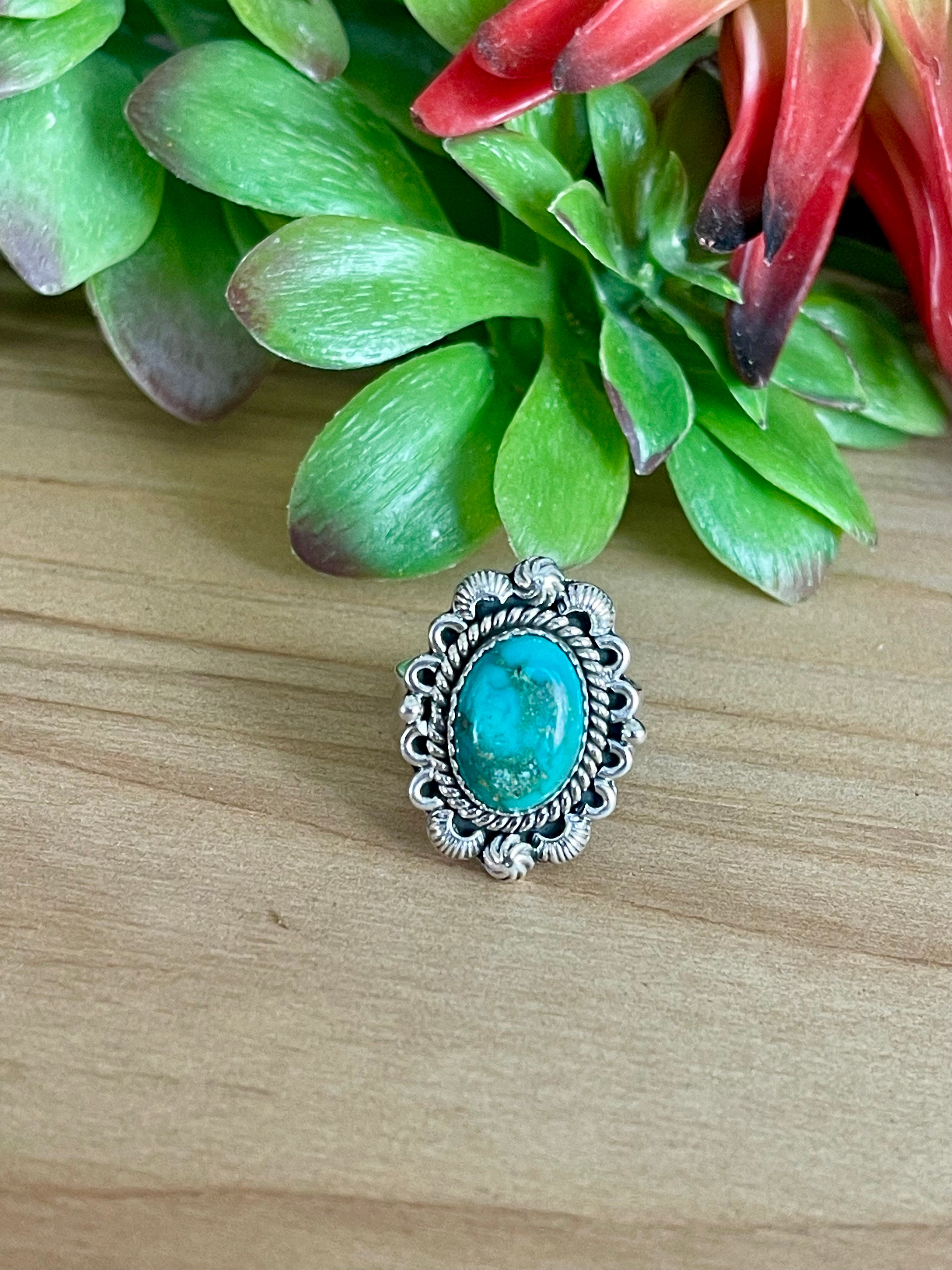 Southwest Sonoran Turquoise & Sterling Silver Adjustable Oval Ring