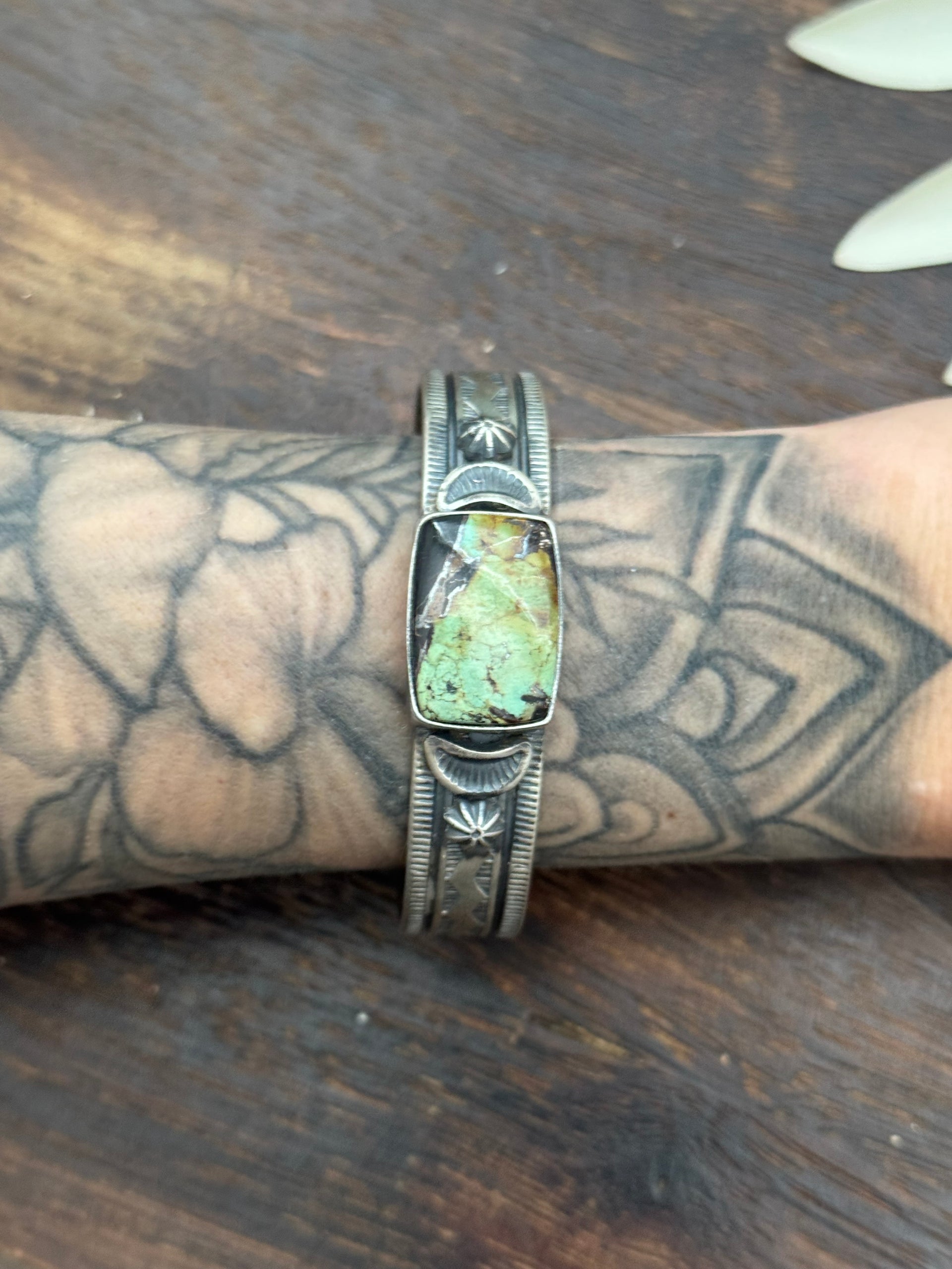 Francis Yazzie Black Jack Turquoise & Sterling Silver Cuff Bracelet