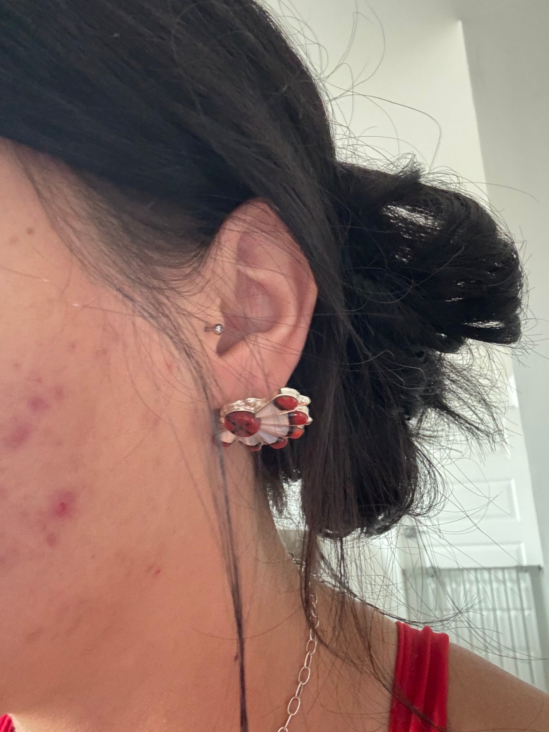 Zuni Made Multi Stone & Sterling Silver Inlay Post Earrings