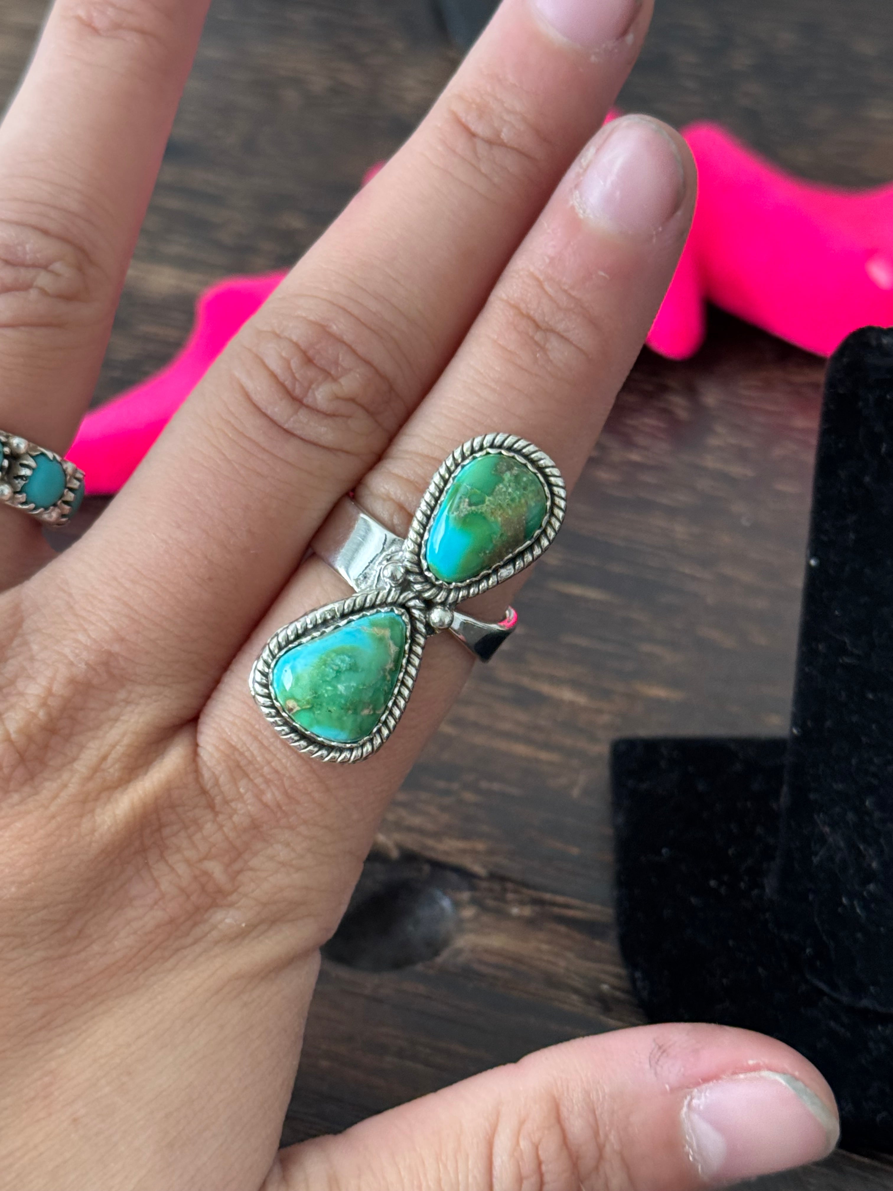 Southwest Handmade Sonoran Mountain Turquoise & Sterling Silver Adjustable Ring