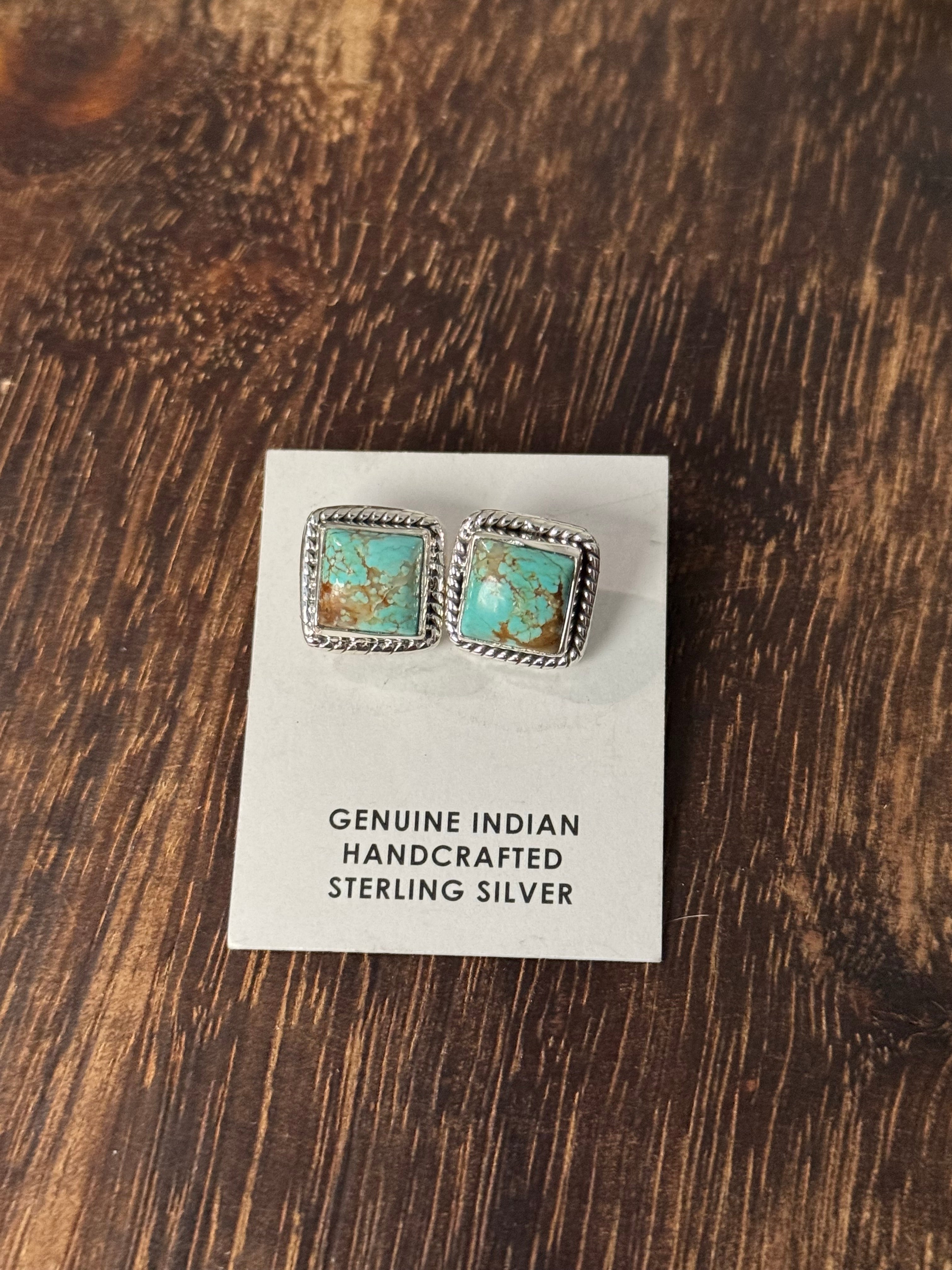 Southwest Handmade #8 Turquoise & Sterling Silver Post Earrings