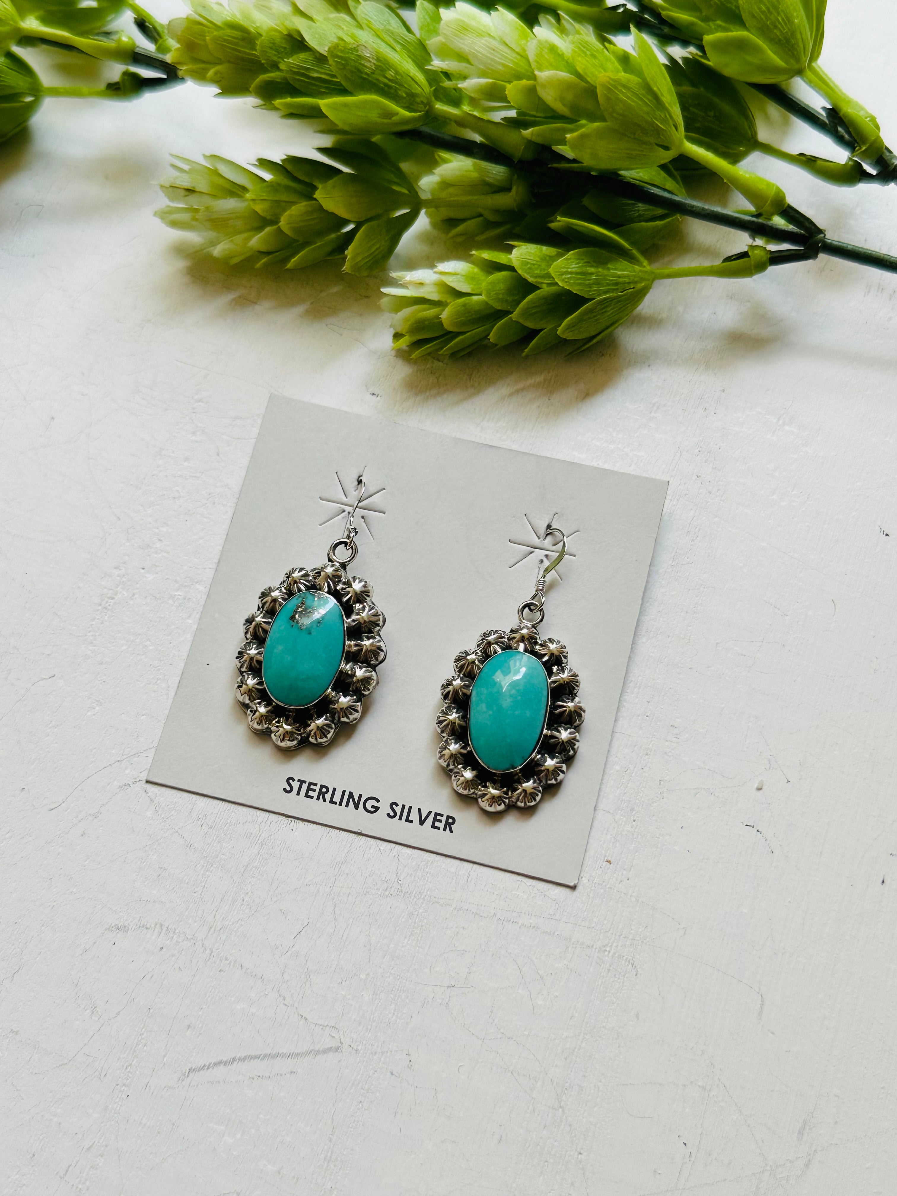 Ryntanna Yazzie Kingman Turquoise & Sterling Silver Dangle Earrings