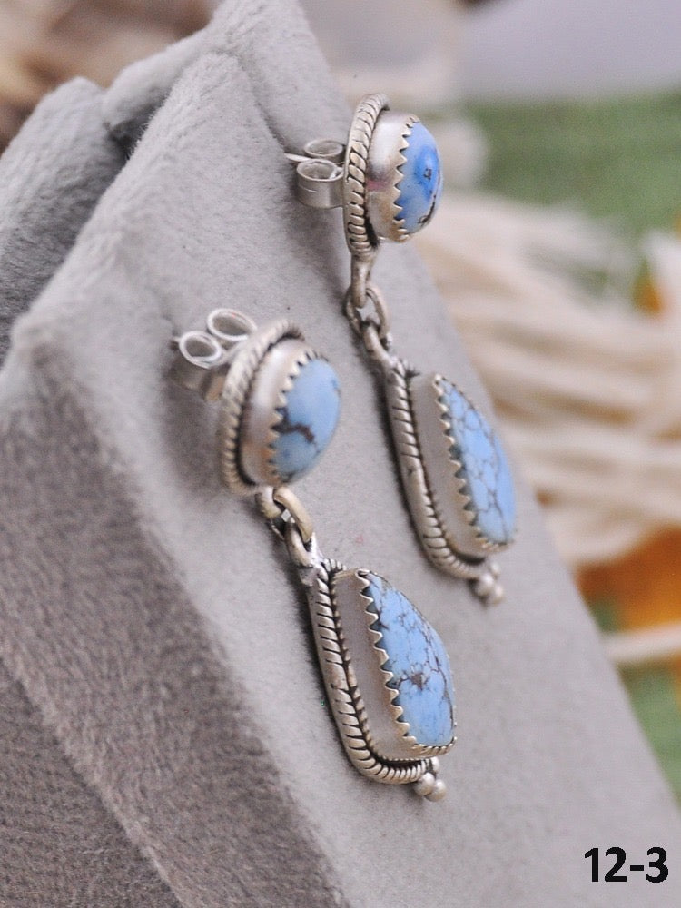 Southwest Handmade Golden Hill’s Turquoise & Sterling Silver Post Dangle Earrings