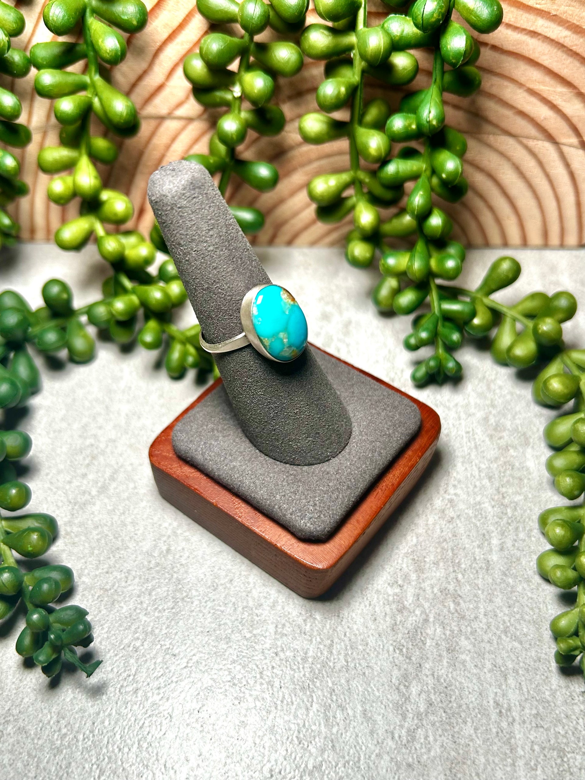 Navajo Made Kingman Turquoise & Sterling Silver Ring Size 7