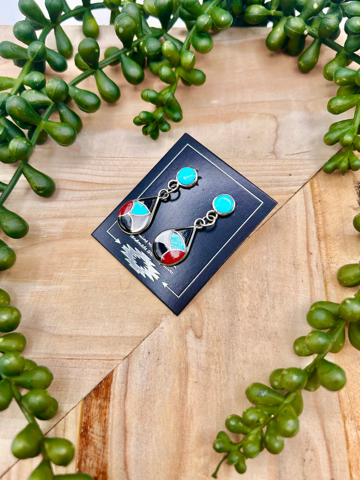 Navajo Made Multi Stone & Sterling Silver Post Earrings