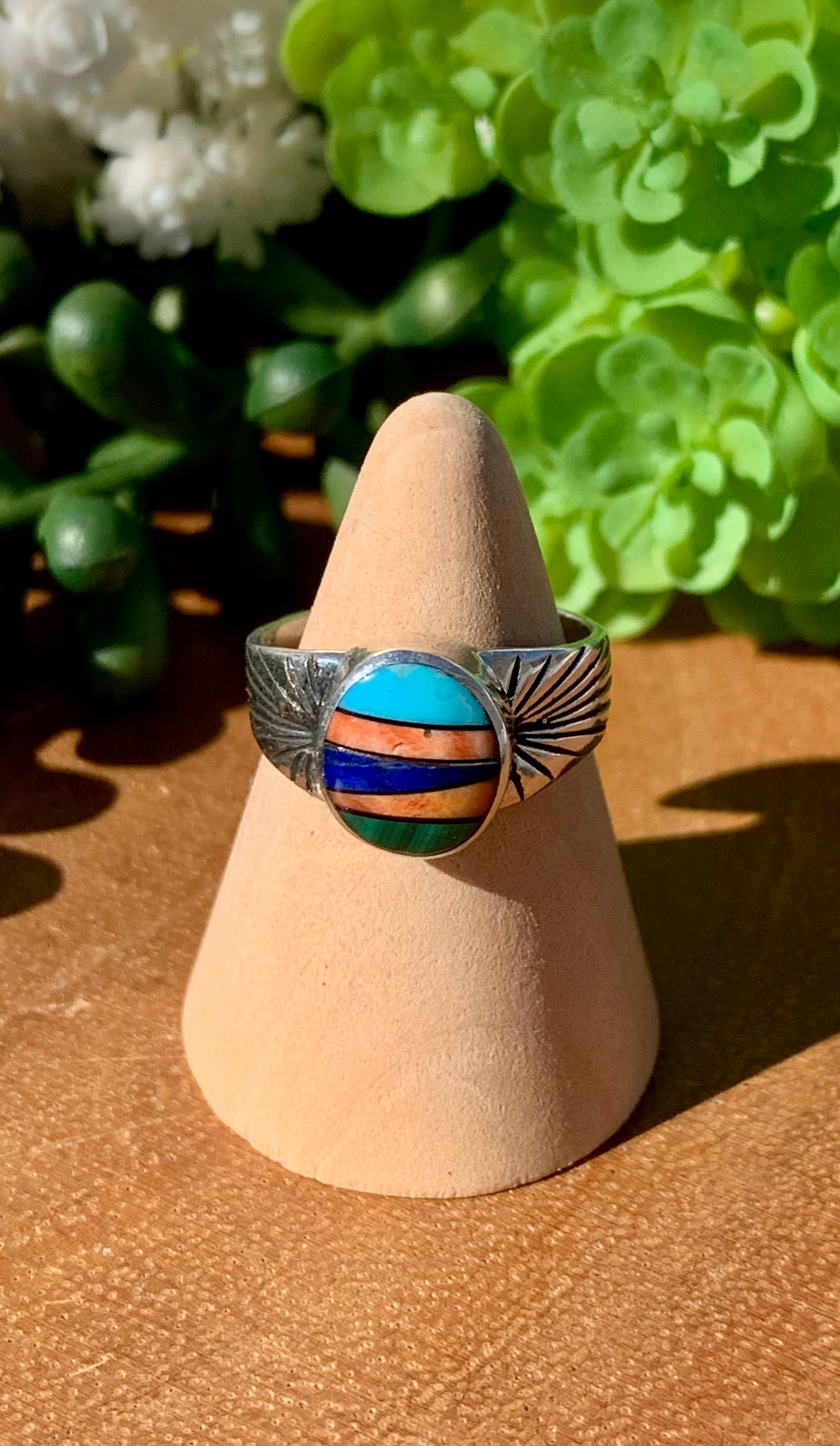 Navajo Made Multi Stone & Sterling Silver Ring Size 6.75