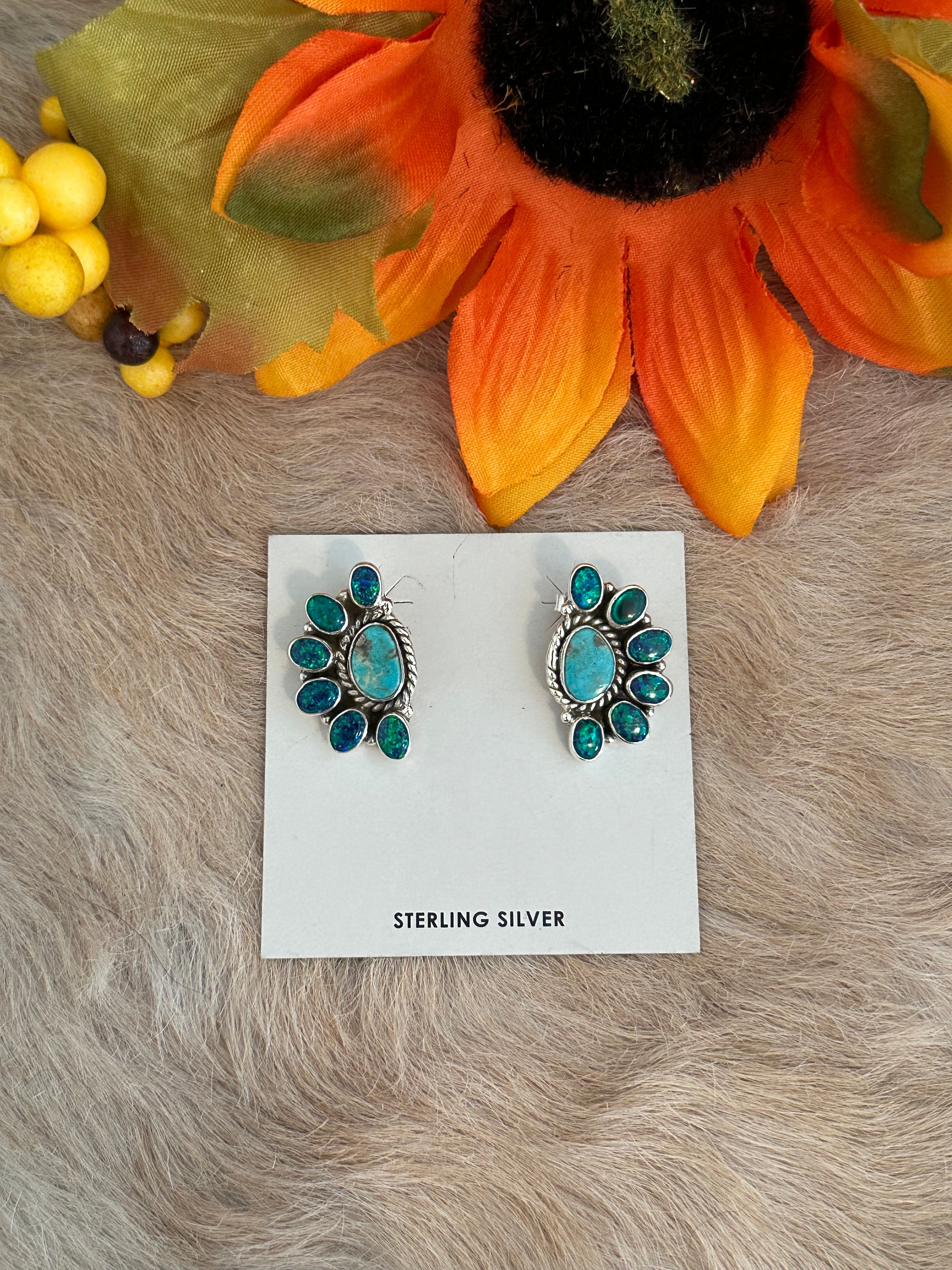 Southwest Handmade Multi Stone & Sterling Silver Post Earrings