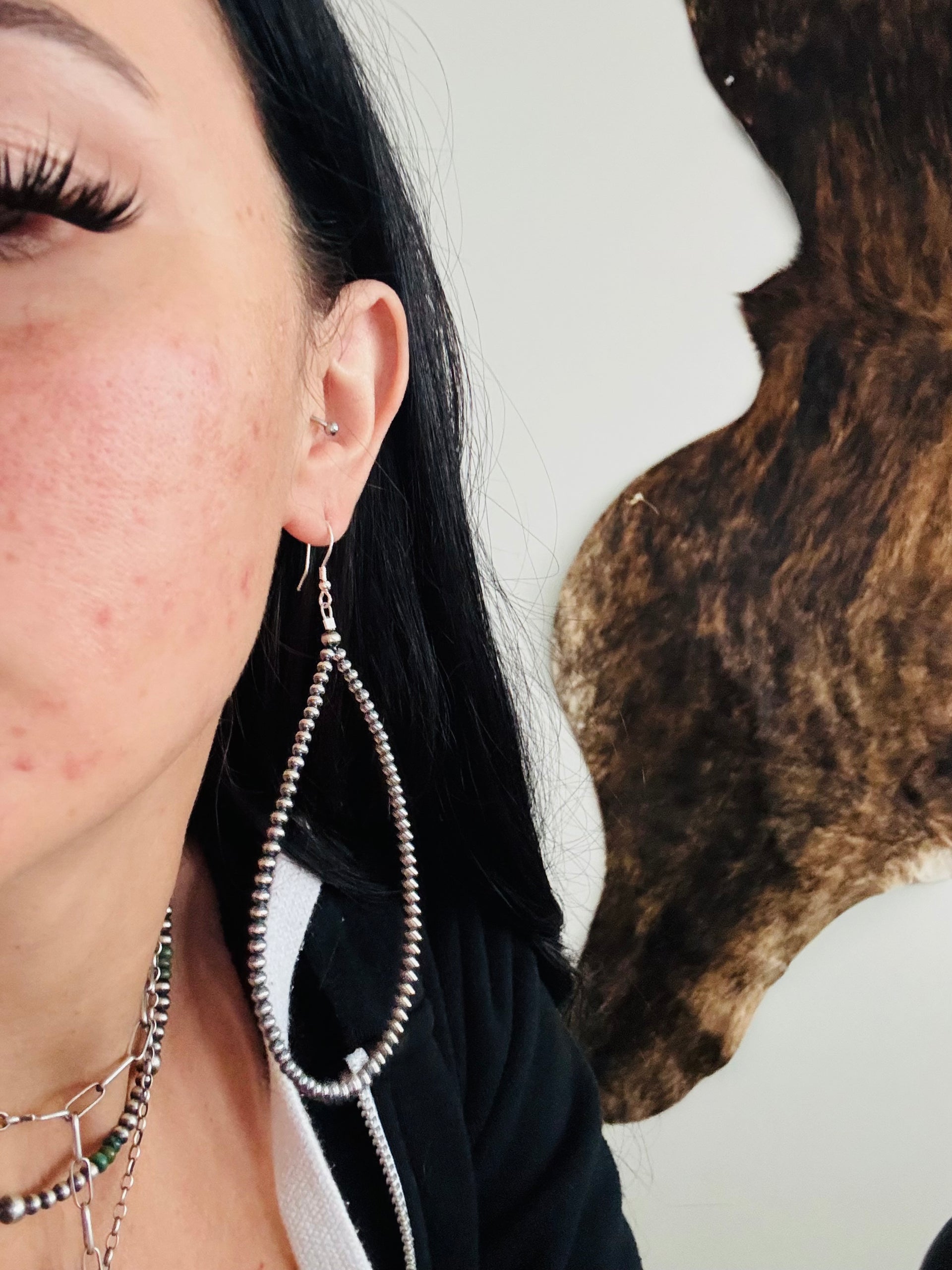 Navajo Strung Sterling Silver Graduated Pearl Dangle Earrings