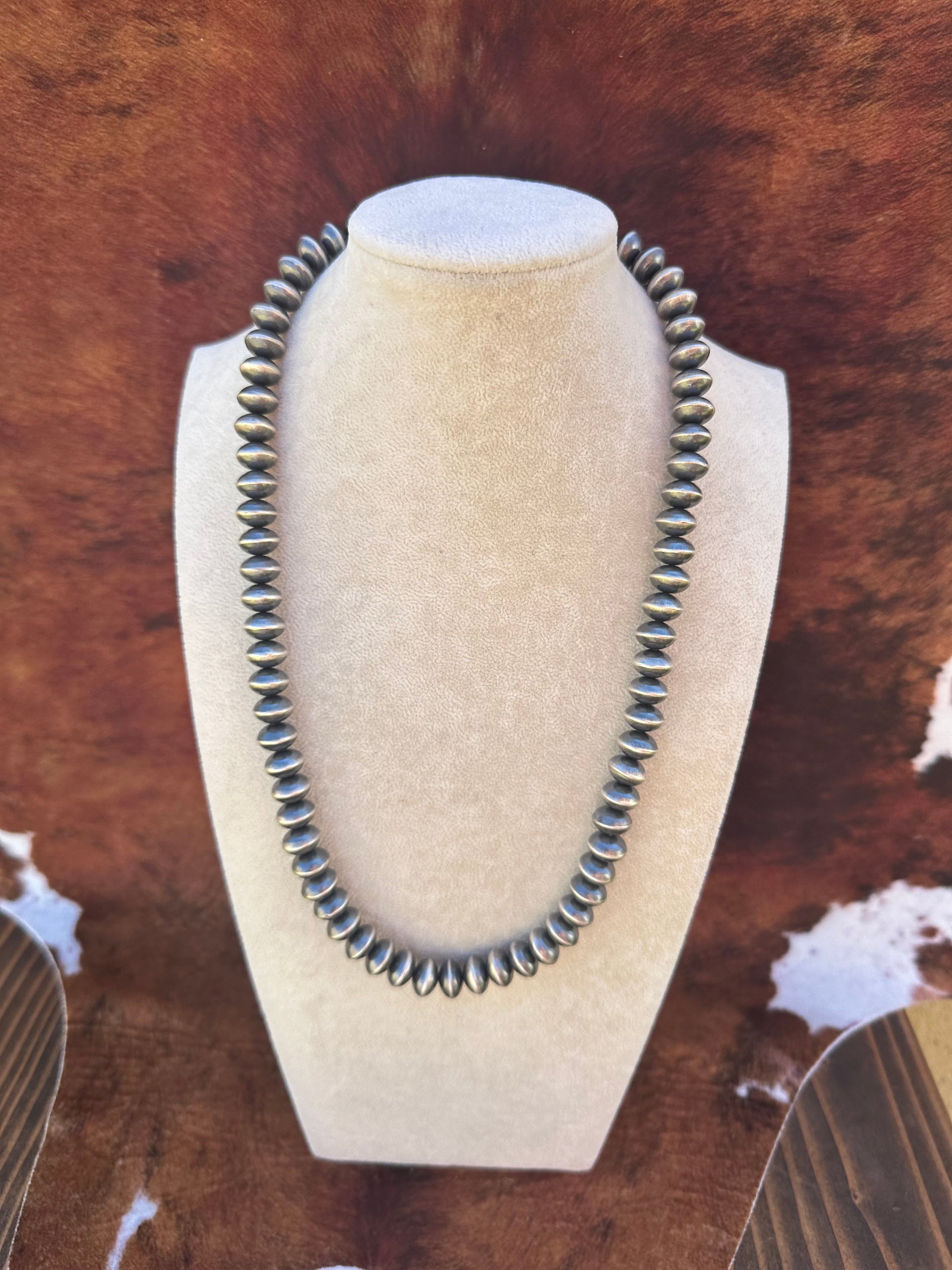 Southwest Made 12 MM Sterling Silver Disc Pearl Necklace