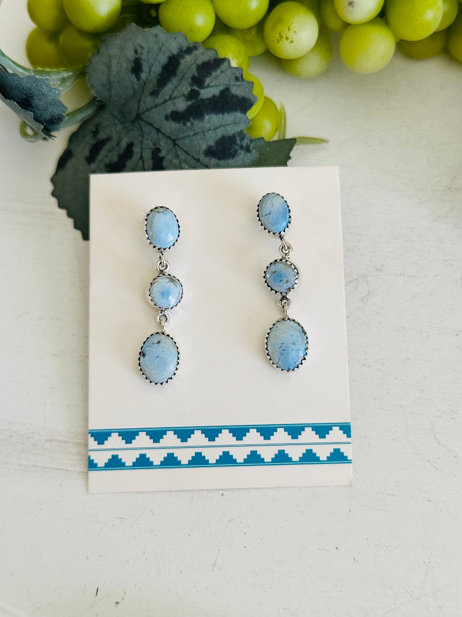 Southwest Handmade Golden Hills Turquoise & Sterling Silver Post Dangle Earrings