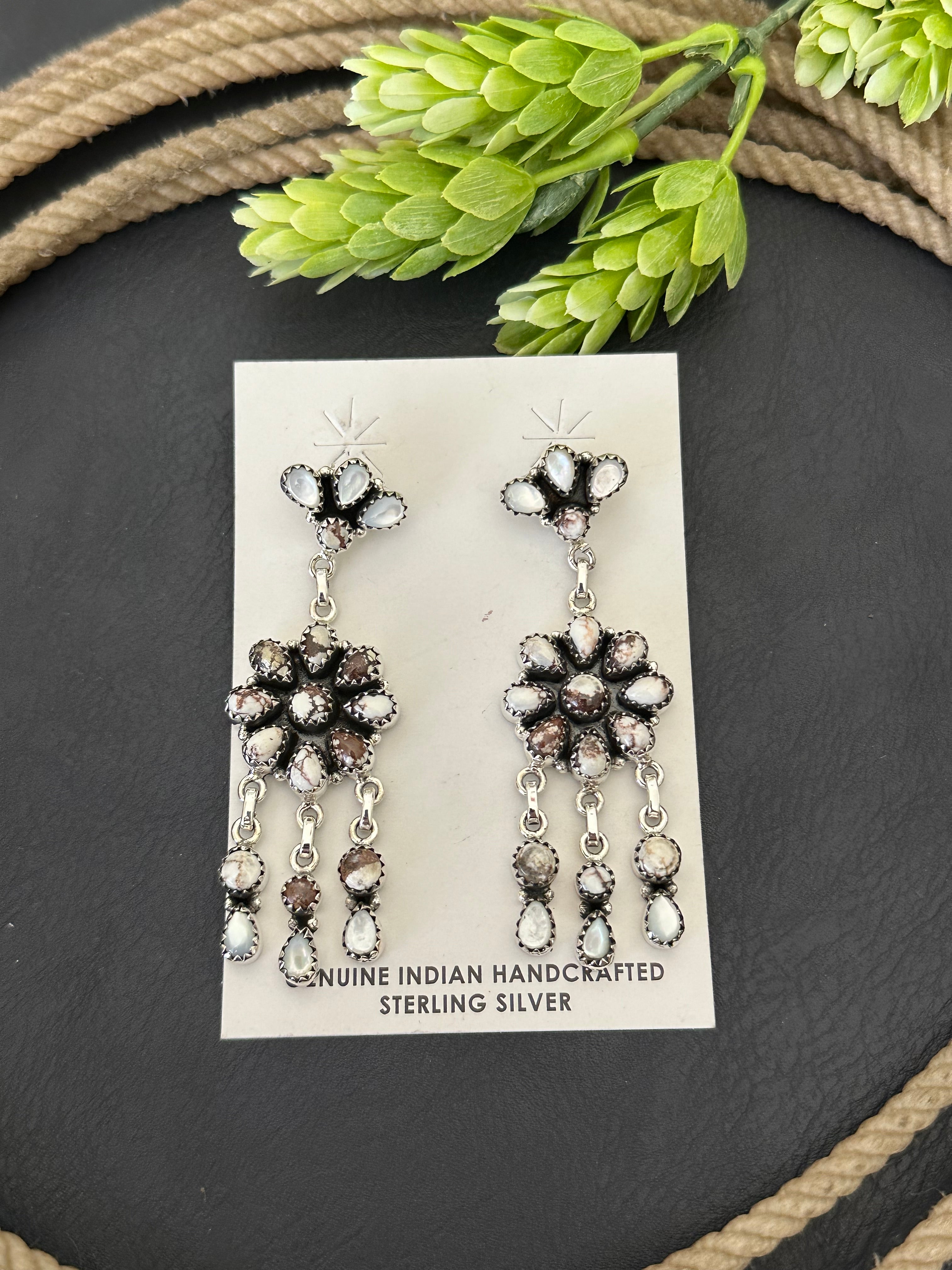 Southwest Handmade Multi Stone & Sterling Silver Post Dangle Earrings