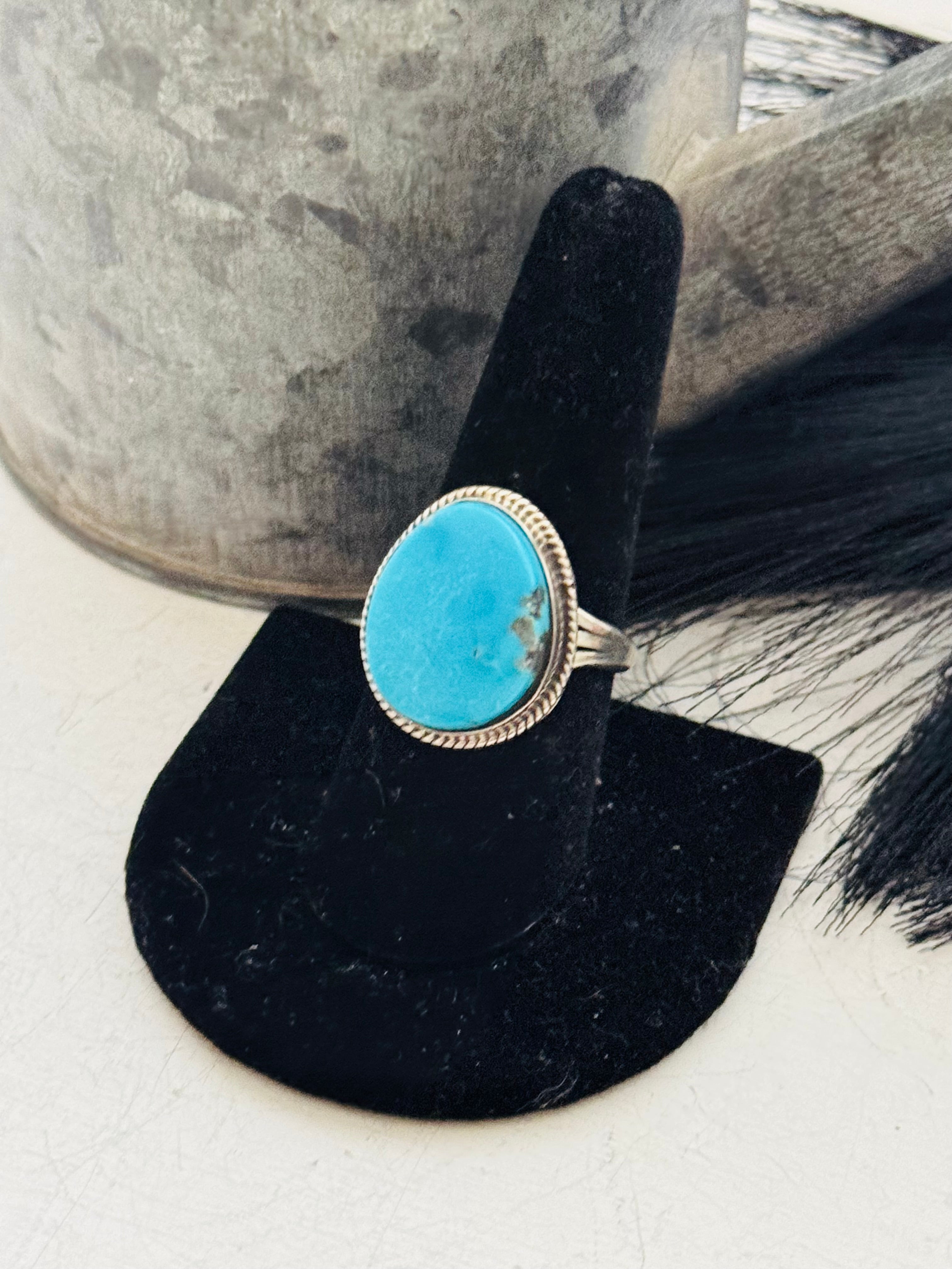 Navajo Made Kingman Turquoise & Sterling Silver Ring