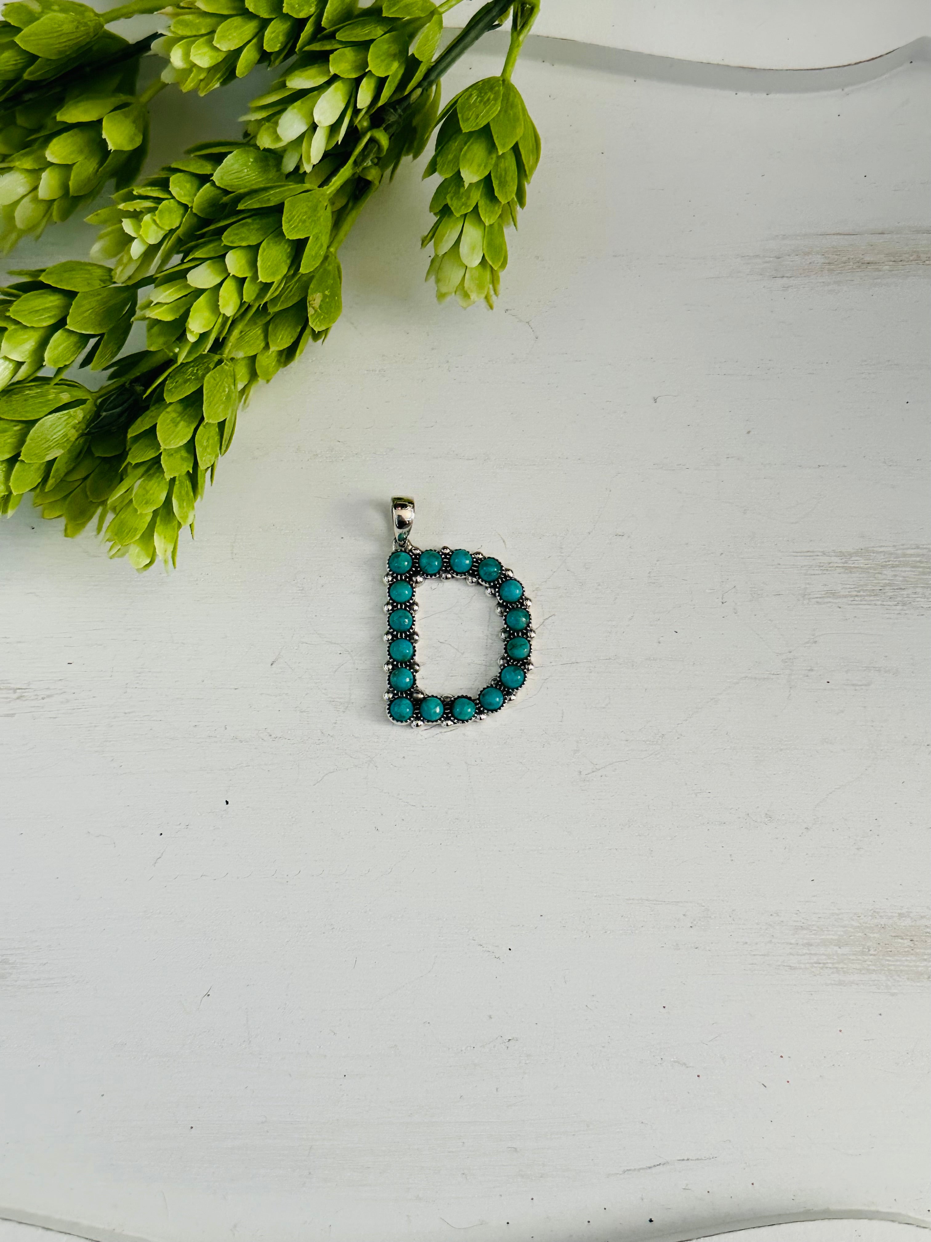 Southwest Handmade Kingman Turquoise & Sterling Silver Letter Pendant