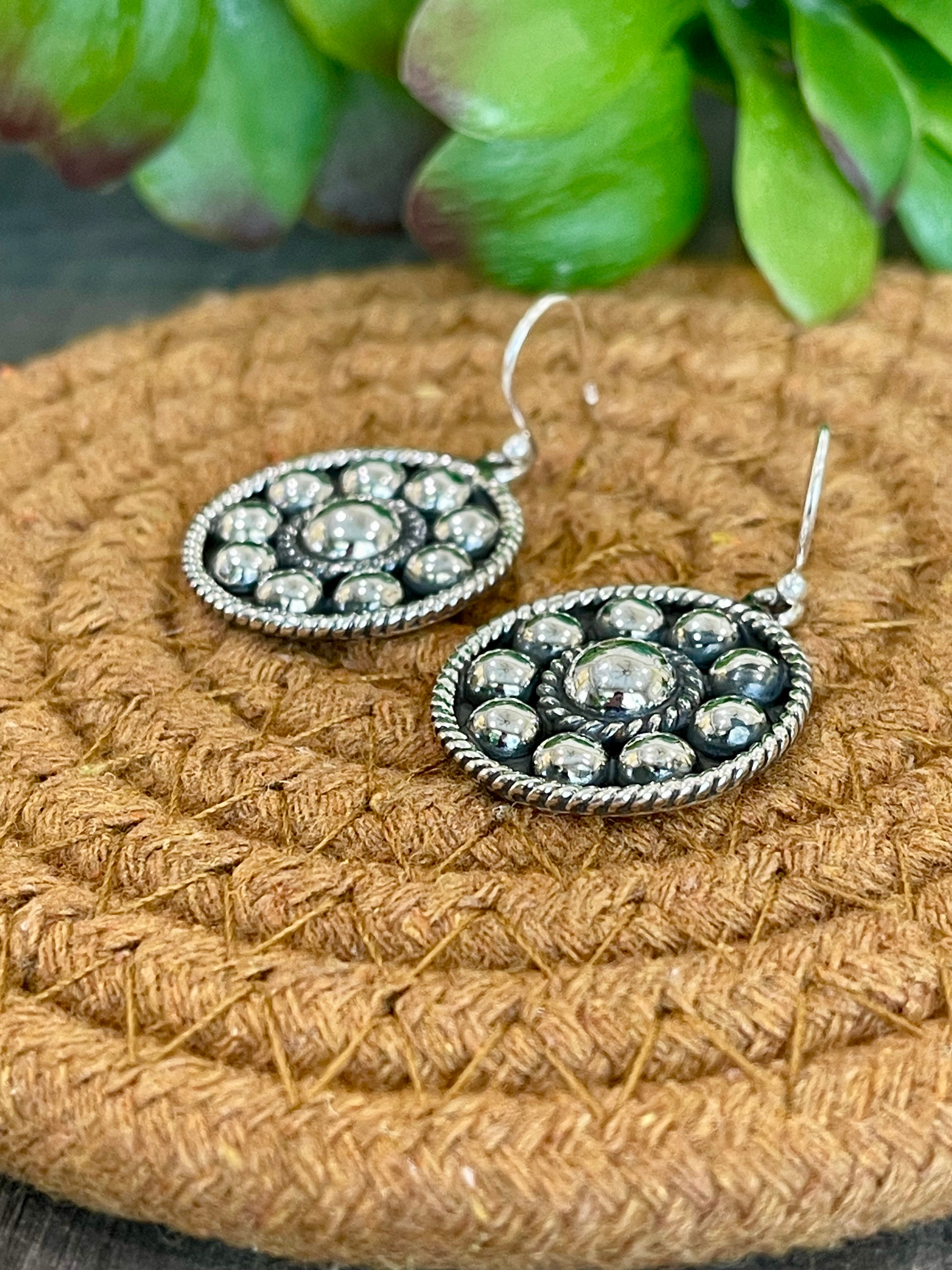 Southwest Handmade Sterling Silver Circle Dangle Earrings