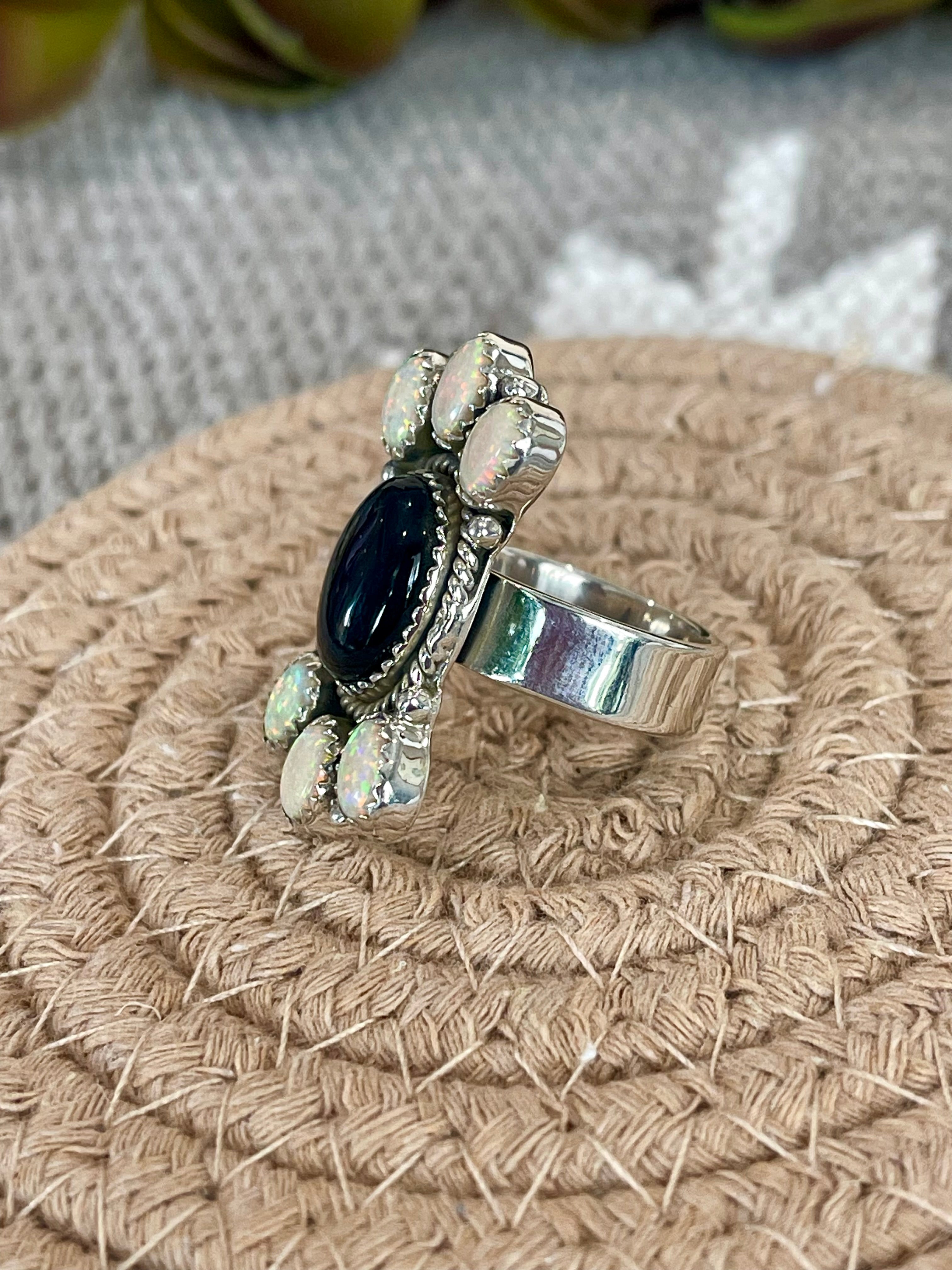 Southwest Handmade Multi Stone & Sterling Silver Adjustable Cluster Ring