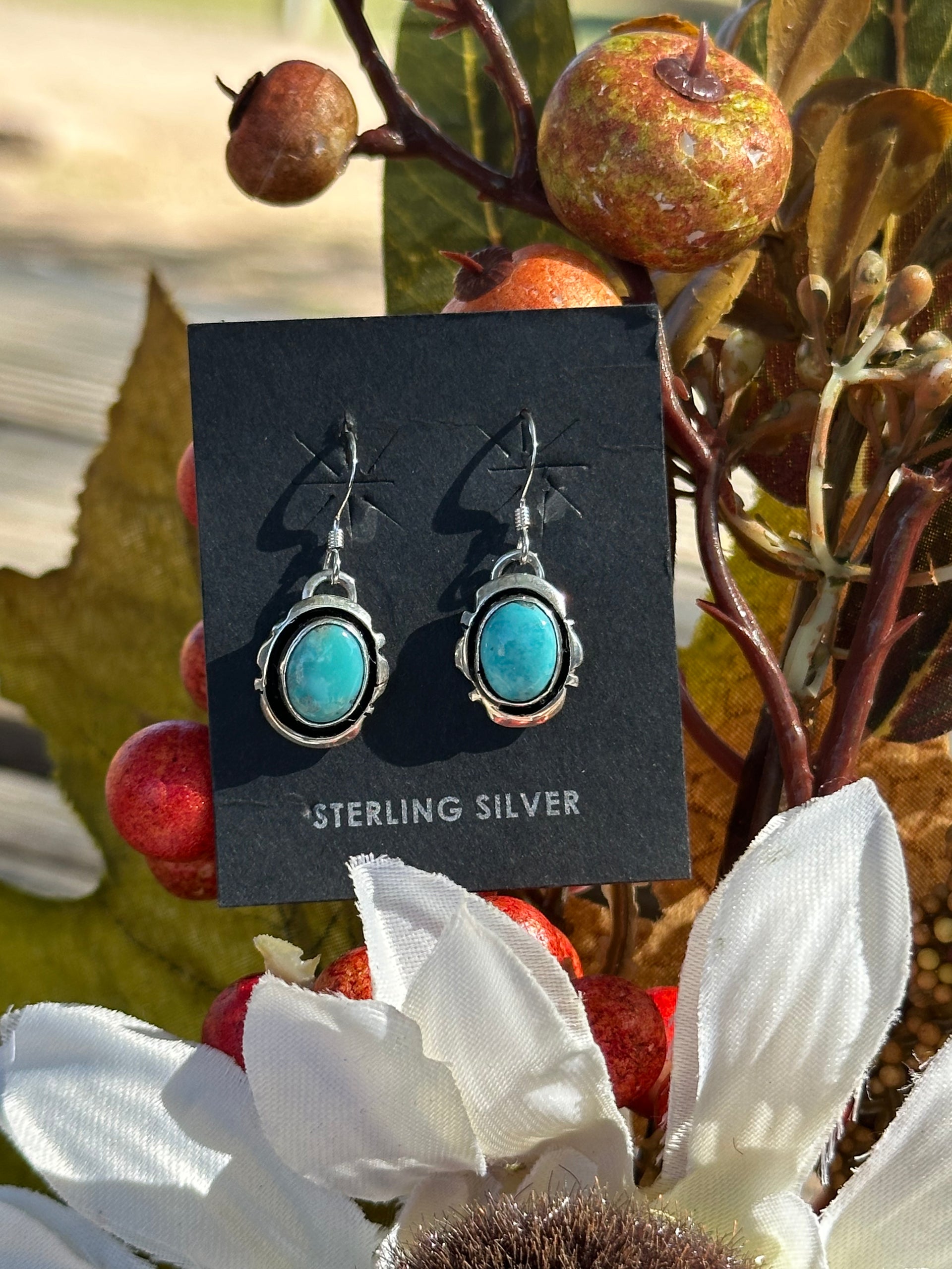Navajo Made Kingman Turquoise & Sterling Silver Dangle Earrings