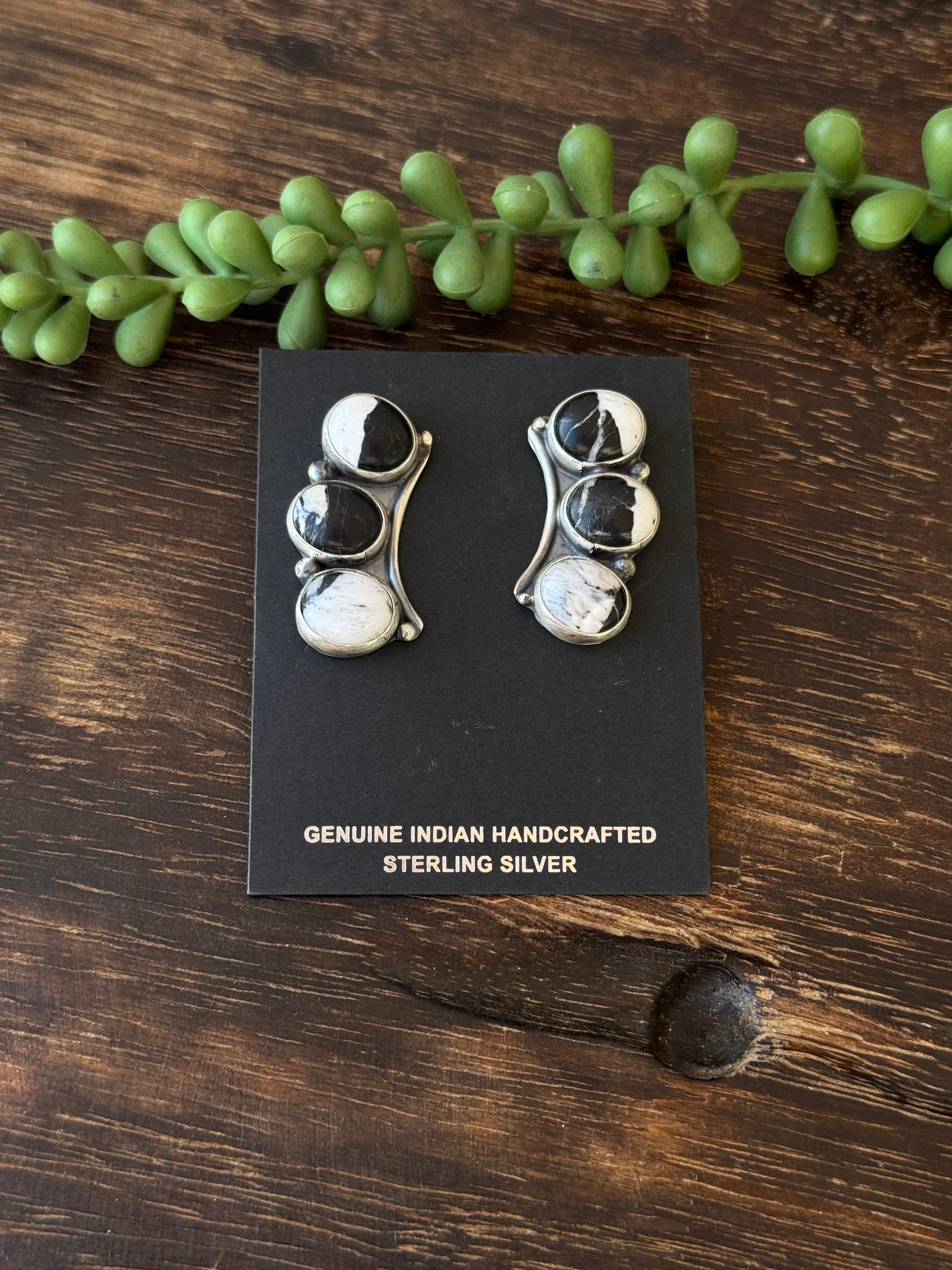 Navajo Made White Buffalo & Sterling Silver Post Earrings