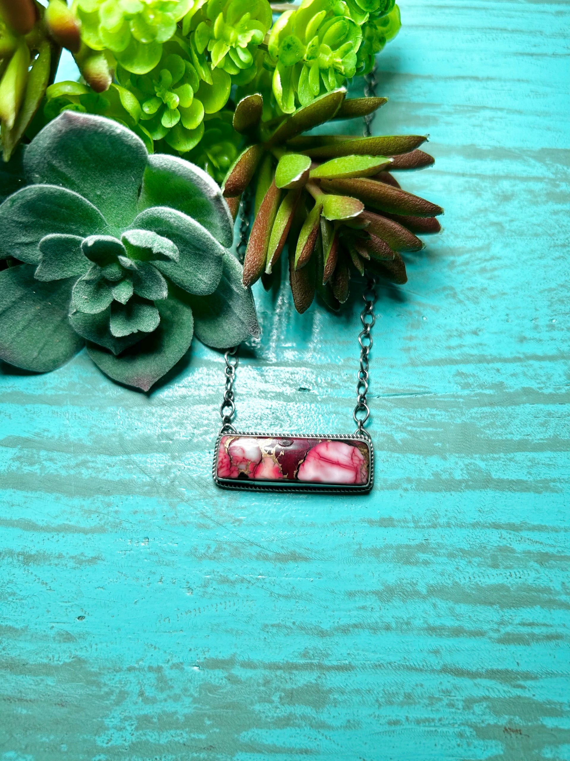 Navajo Made Rose Dahlia & Sterling Silver Necklace