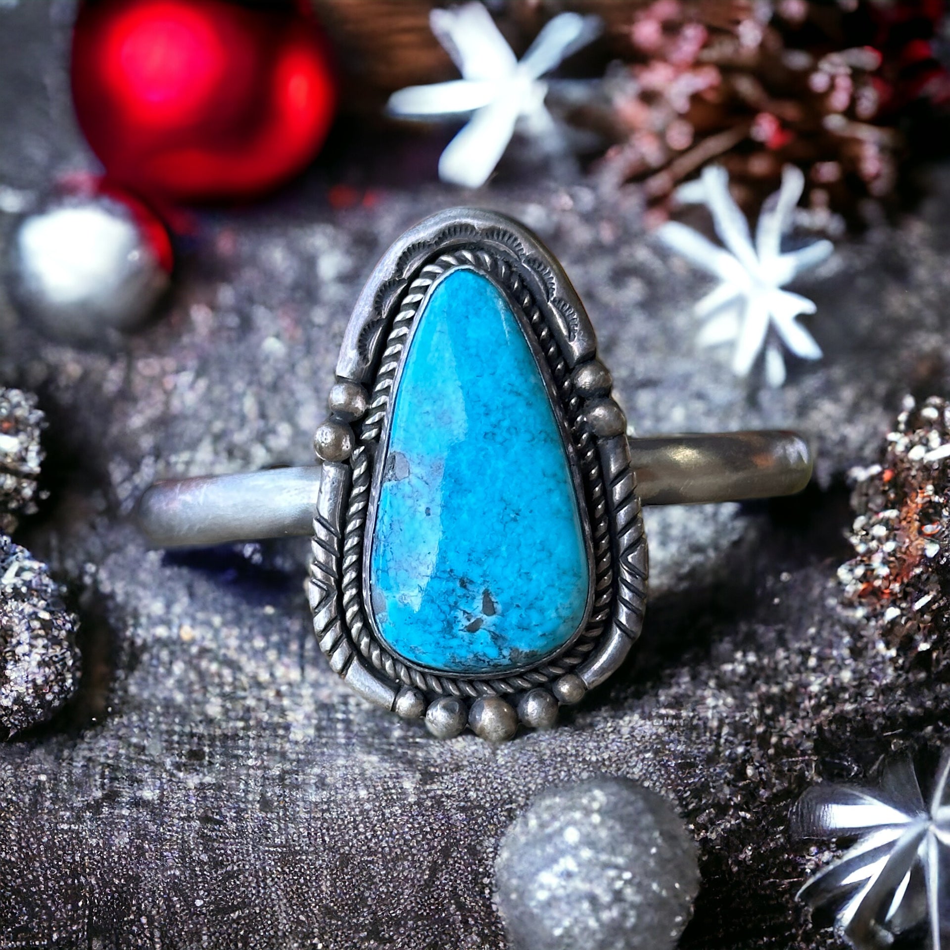 Navajo Made Kingman Turquoise & Sterling Silver Cuff Bracelet