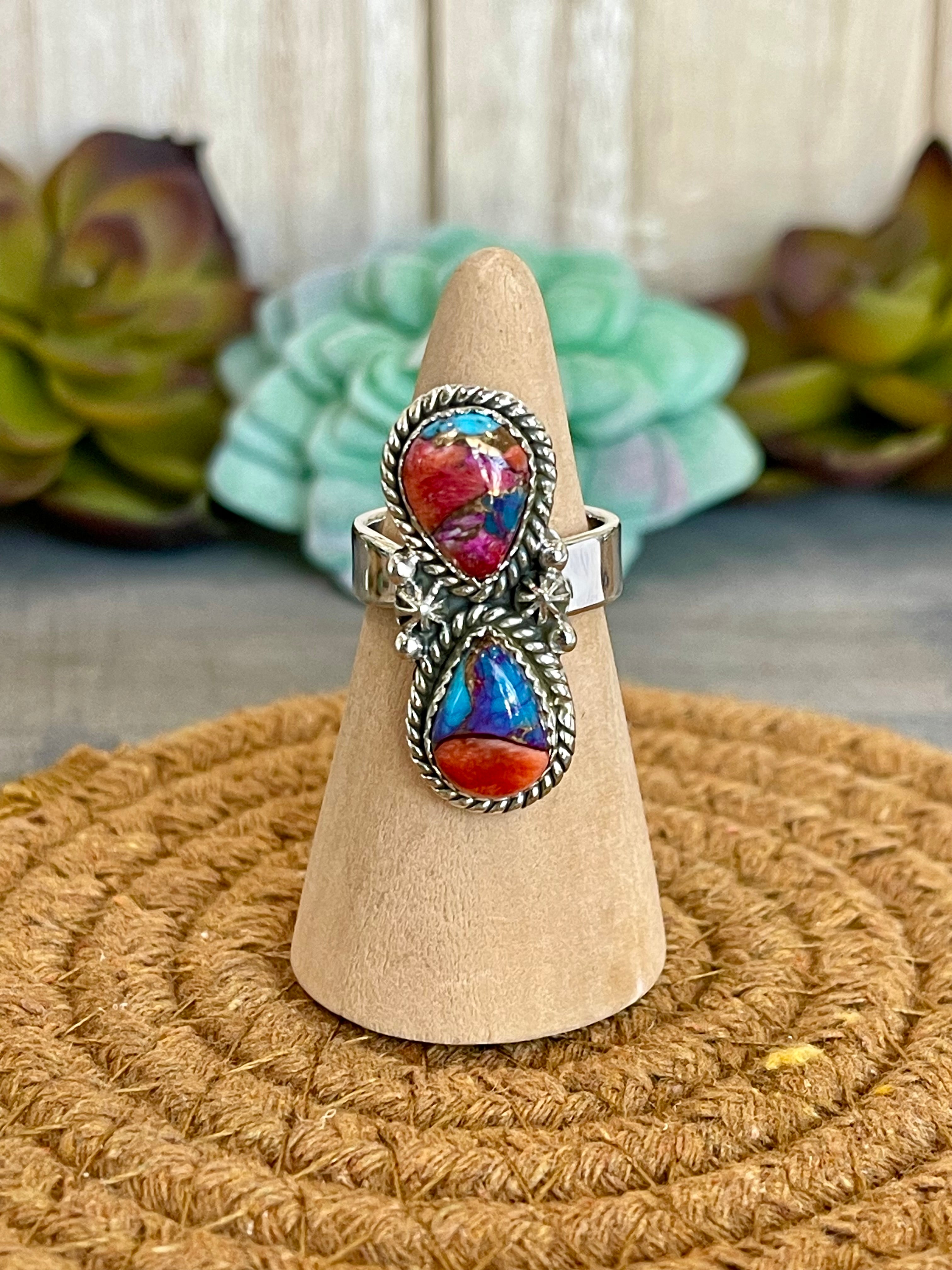 Southwest Handmade Pink Mohave & Sterling Silver Adjustable Ring