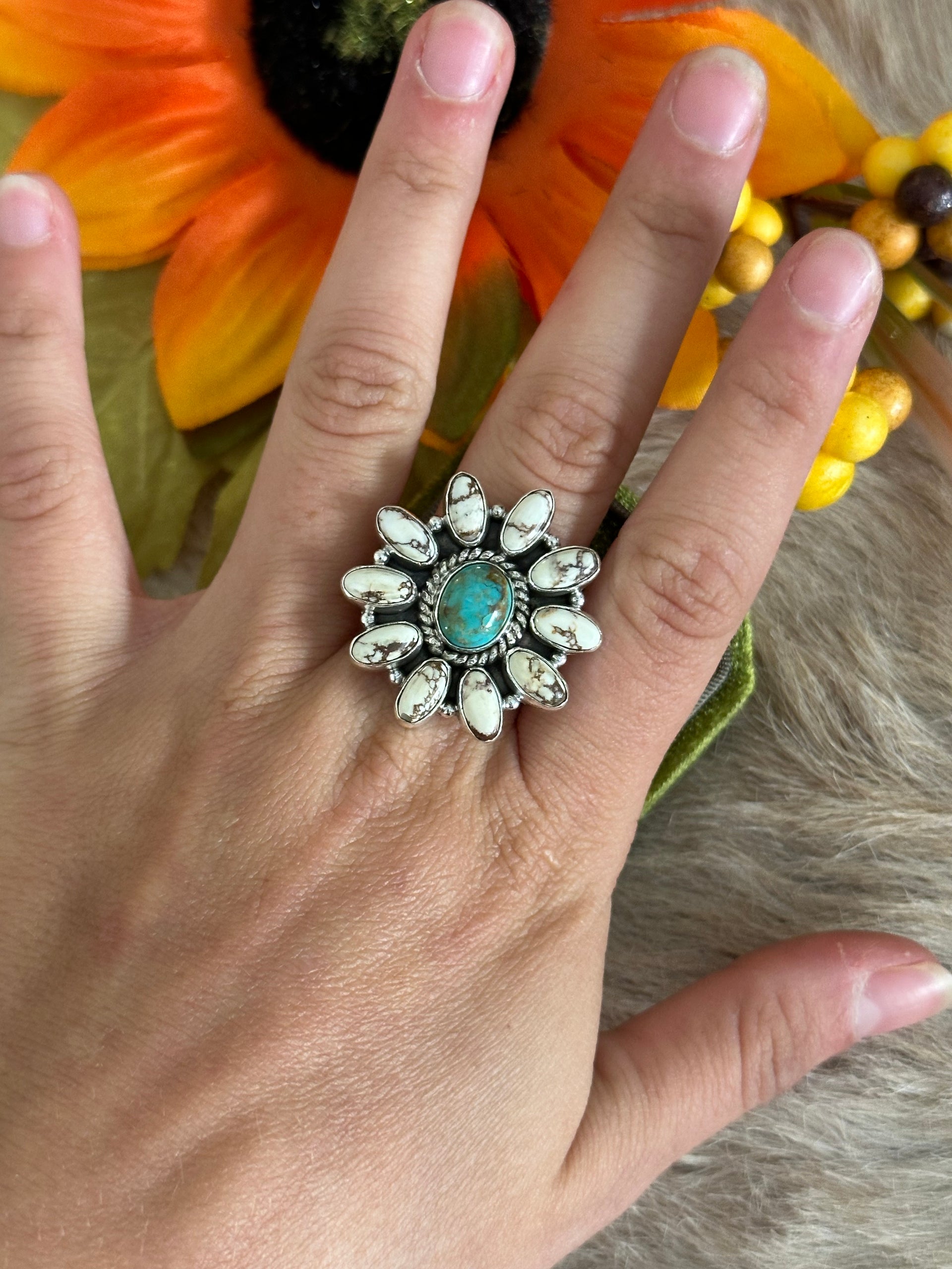 Southwest Handmade Multi Stone & Sterling Silver Adjustable Ring