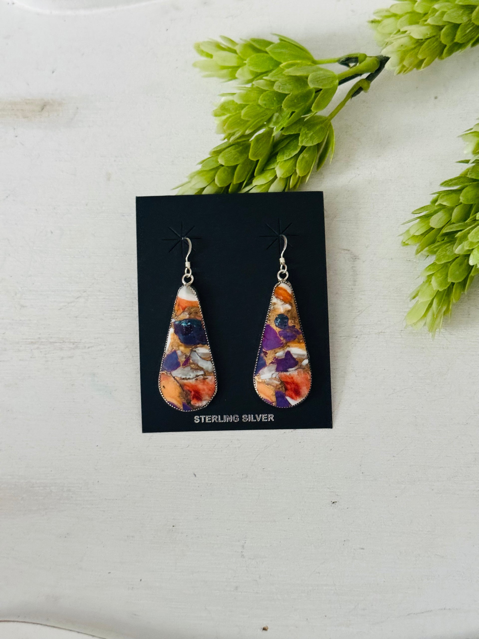 Navajo Made Purple Mohave Turquoise & Sterling Silver Dangle Earrings