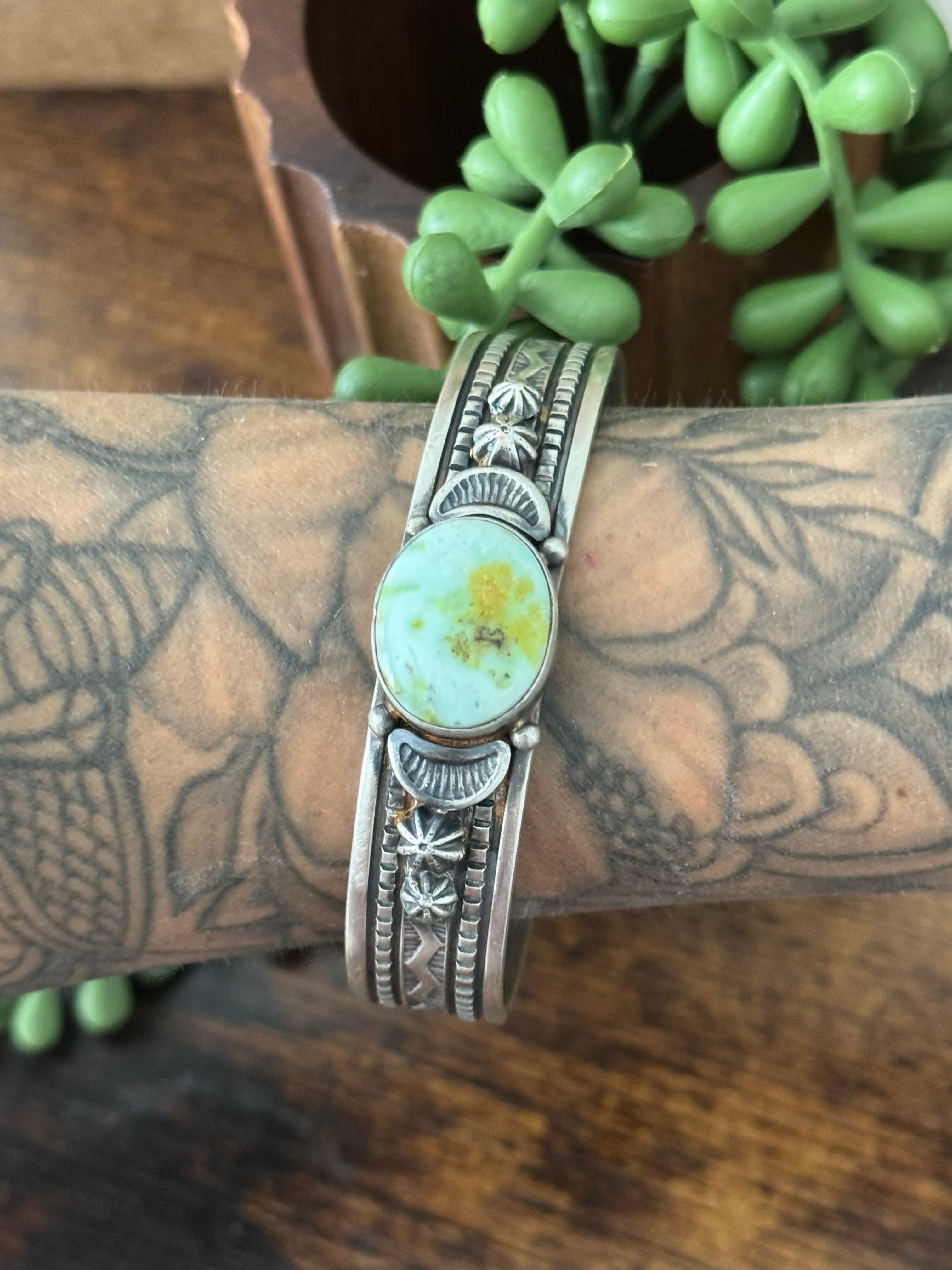 Francis Yazzie Palomino Variscite and Sterling Silver Cuff Bracelet