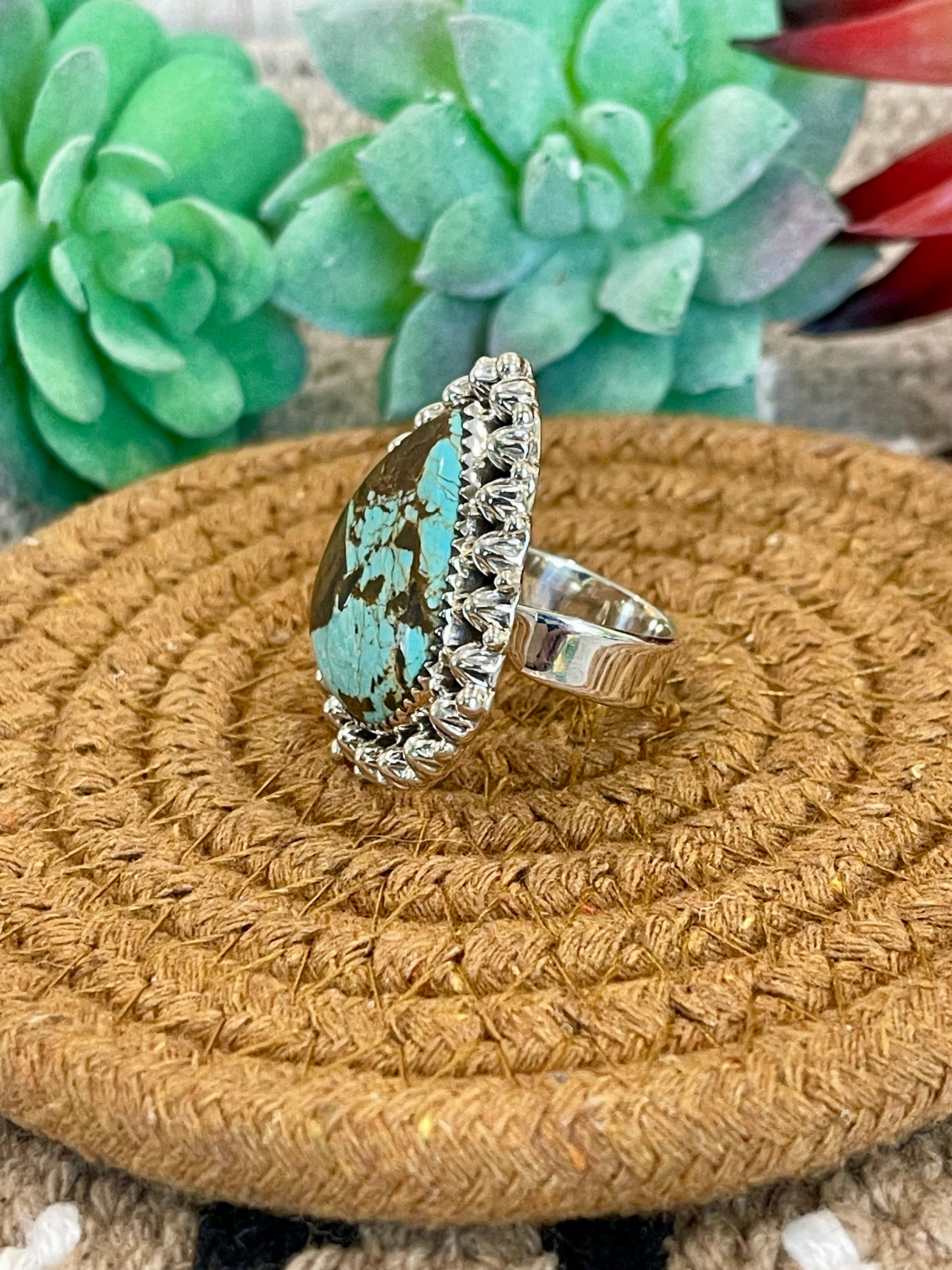 Southwest Handmade Number 8 Turquoise & Sterling Silver Adjustable Ring