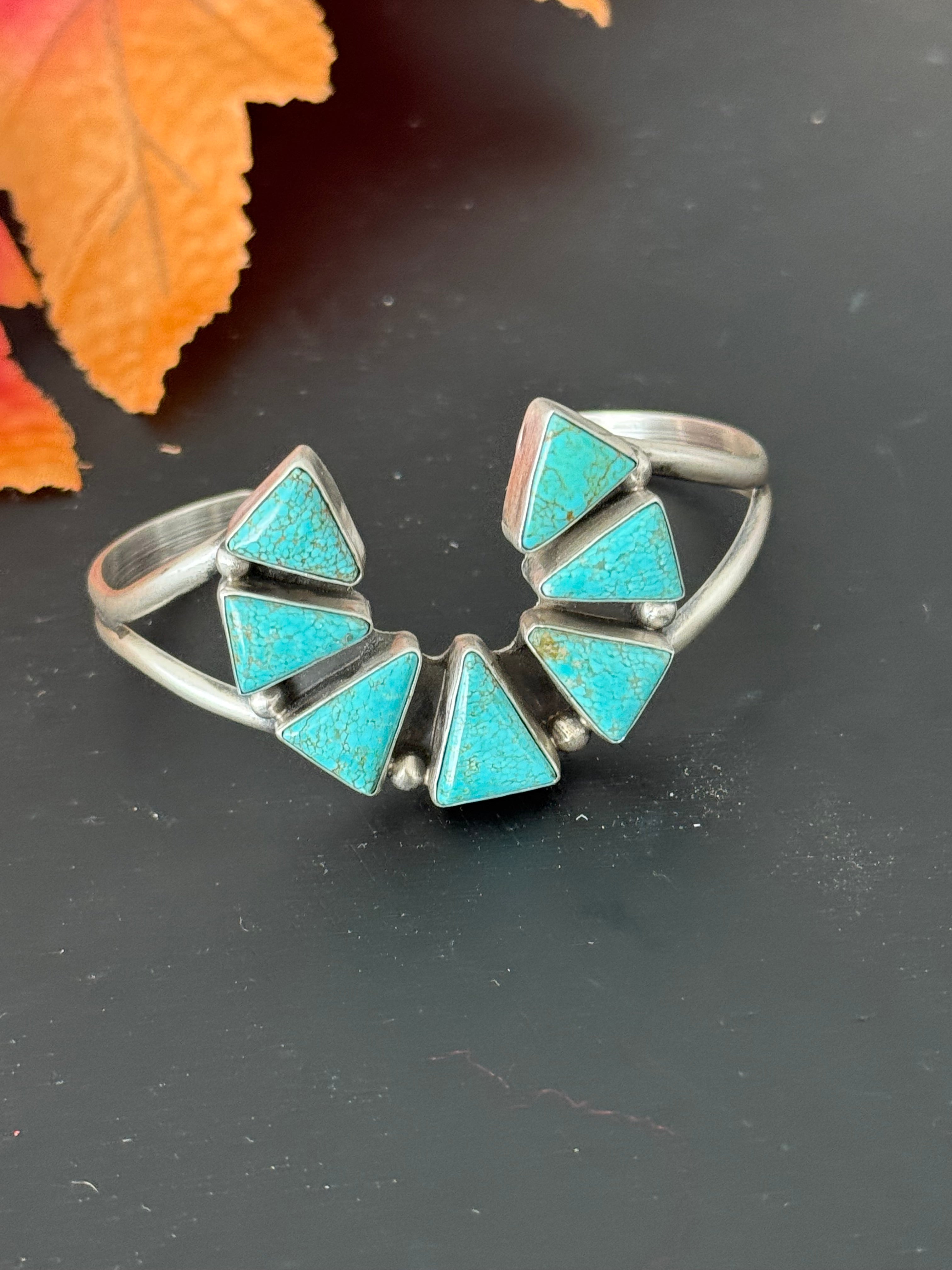 Donovan Skeets #8 Turquoise & Sterling Silver Cluster Naja Cuff Bracelet