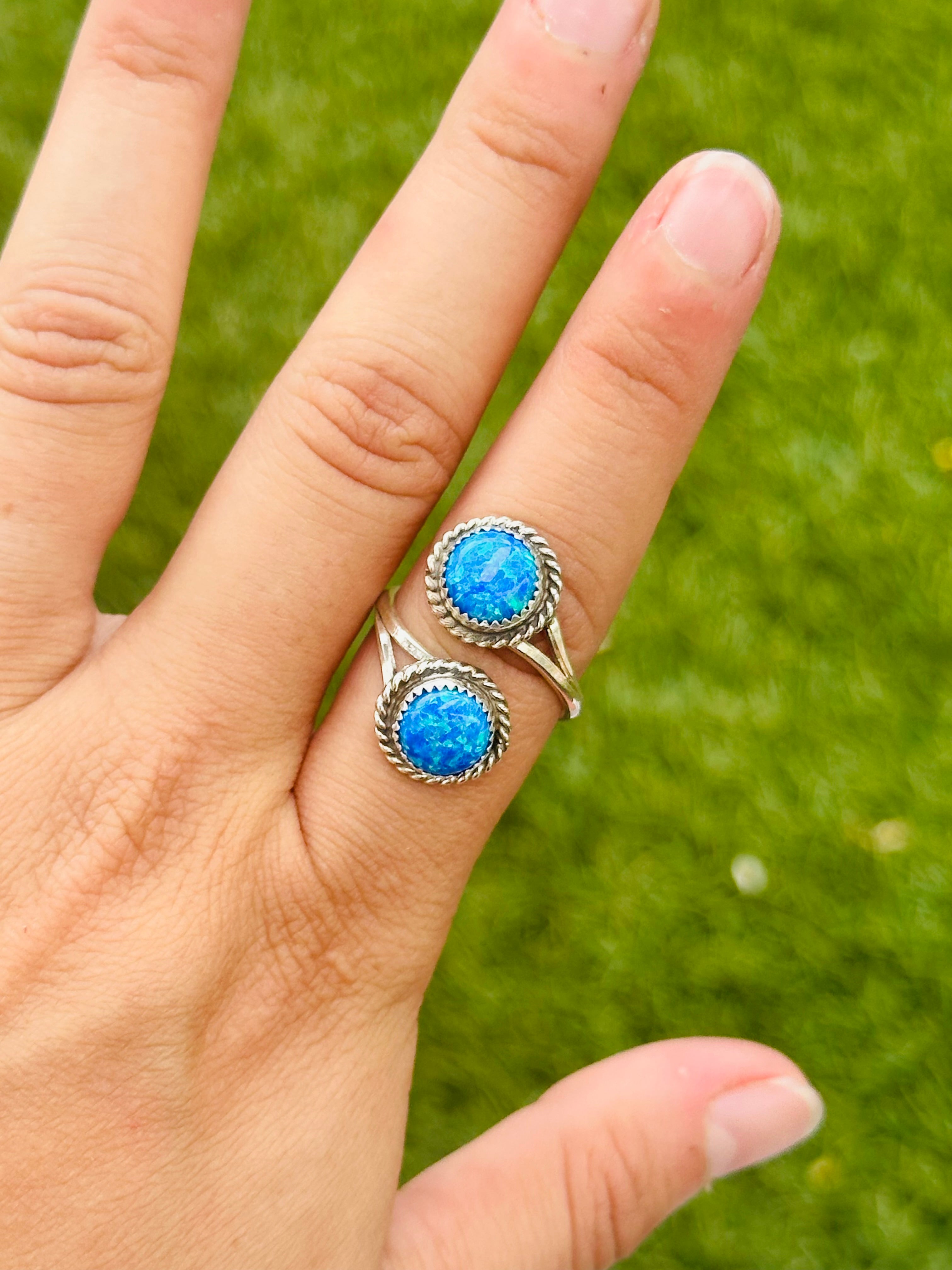 Navajo Made Blue Opal & Sterling Silver Adjustable Ring