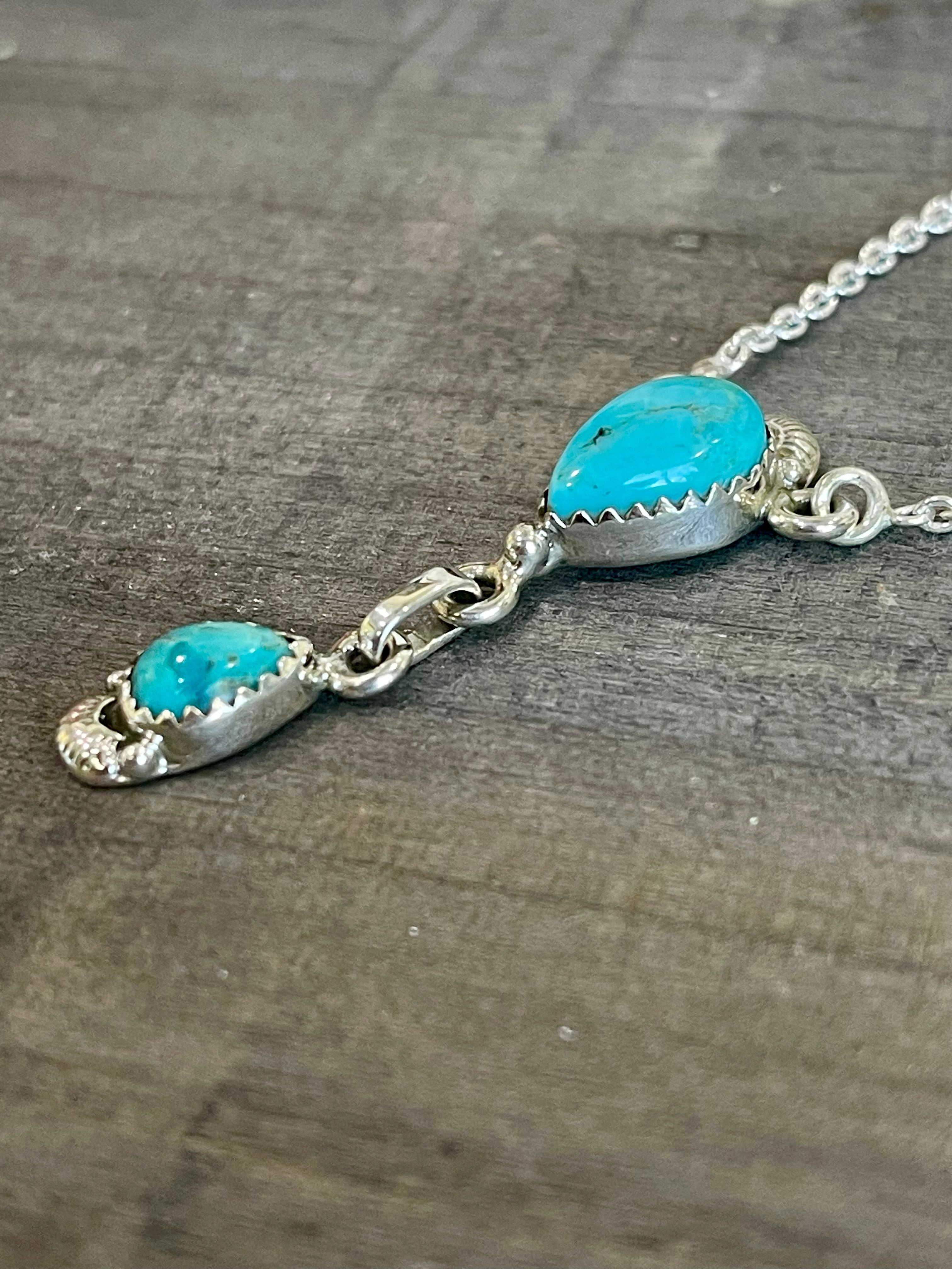 Southwest Handmade Kingman Turquoise & Sterling Silver Chain Necklace