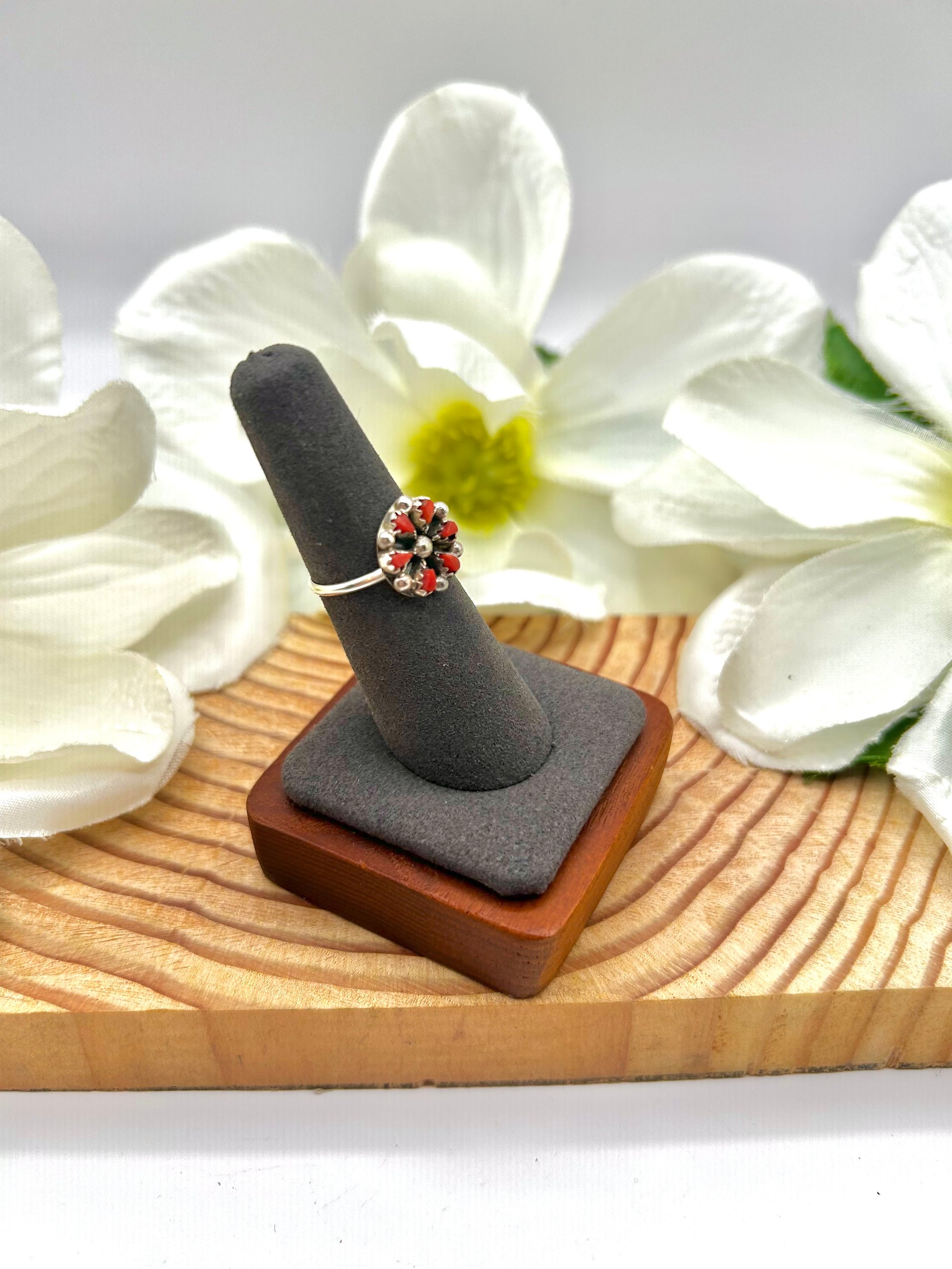 Navajo Made Coral & Sterling Silver Ring