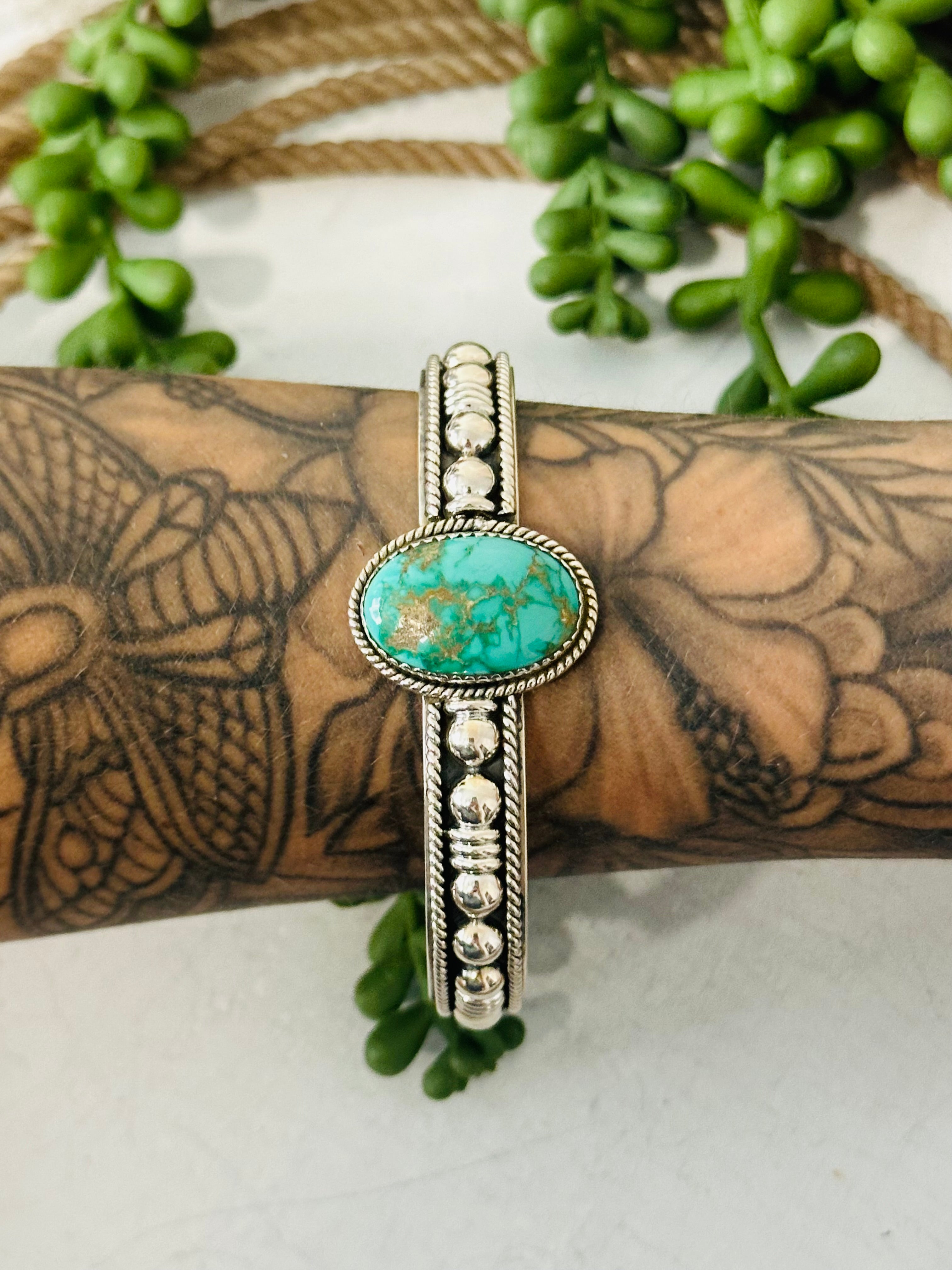 Southwest Made Emerald Valley Turquoise & Sterling Silver Cuff Bracelet