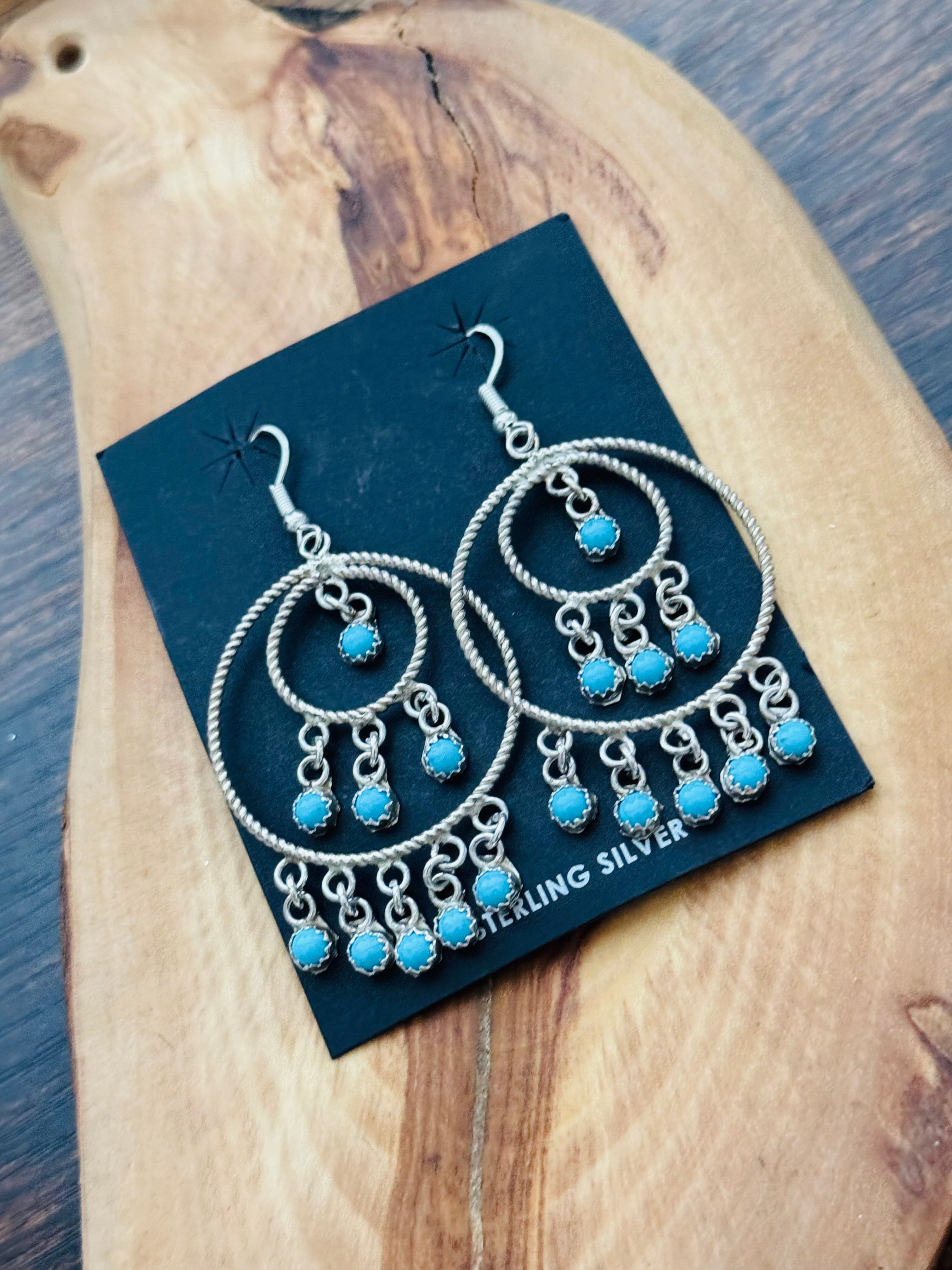 Navajo Made Kingman Turquoise & Sterling Silver Dangle Earrings