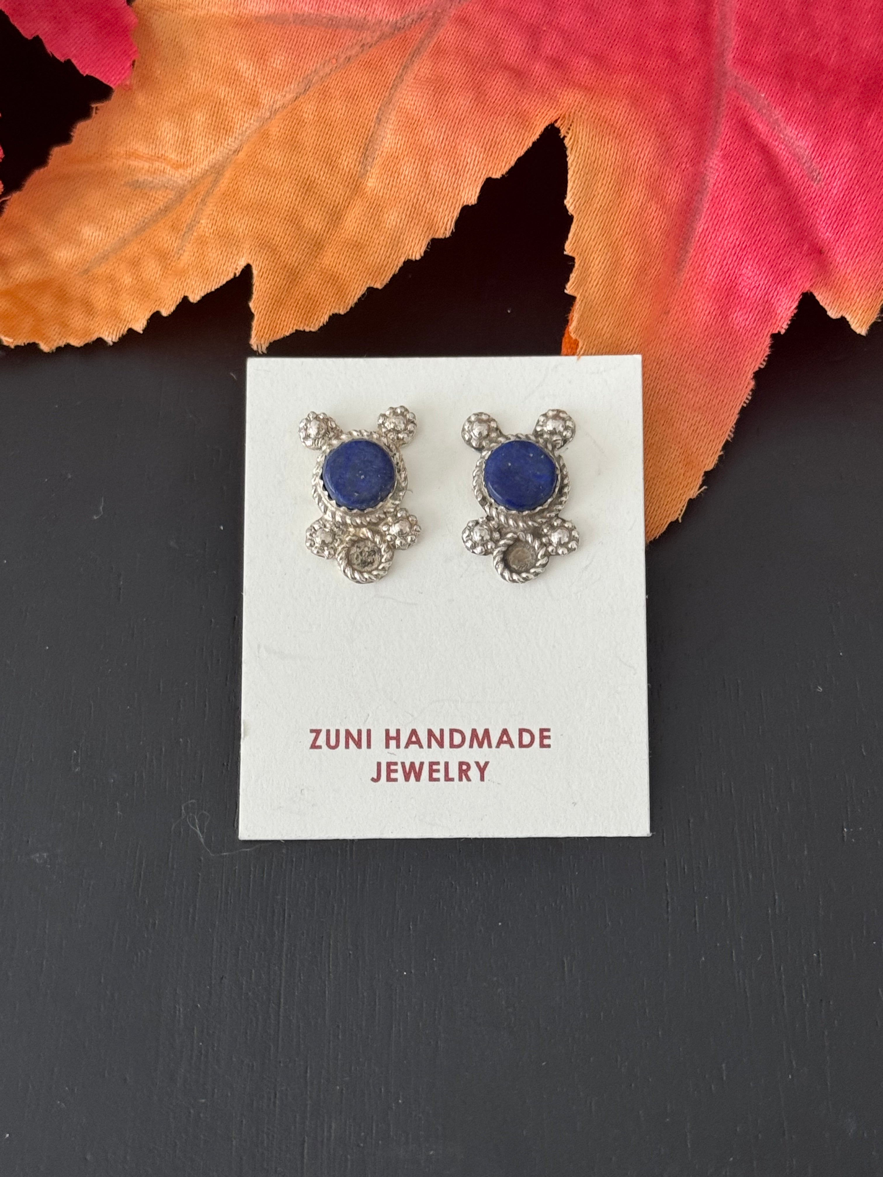 Zuni Handmade Lapis & Sterling Silver Post Earrings