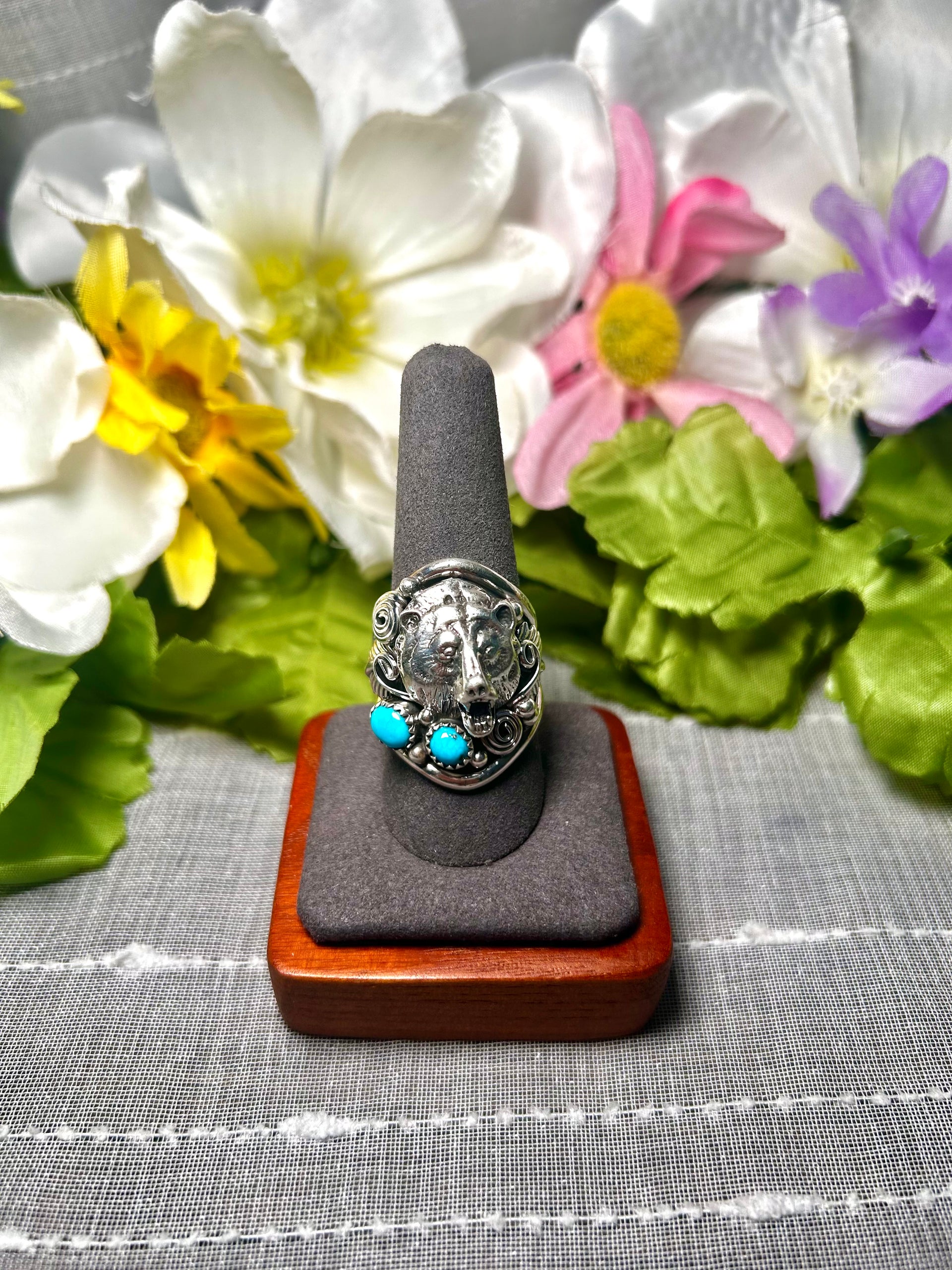 Navajo Made Kingman Turquoise & Sterling Silver Ring Size 9.5