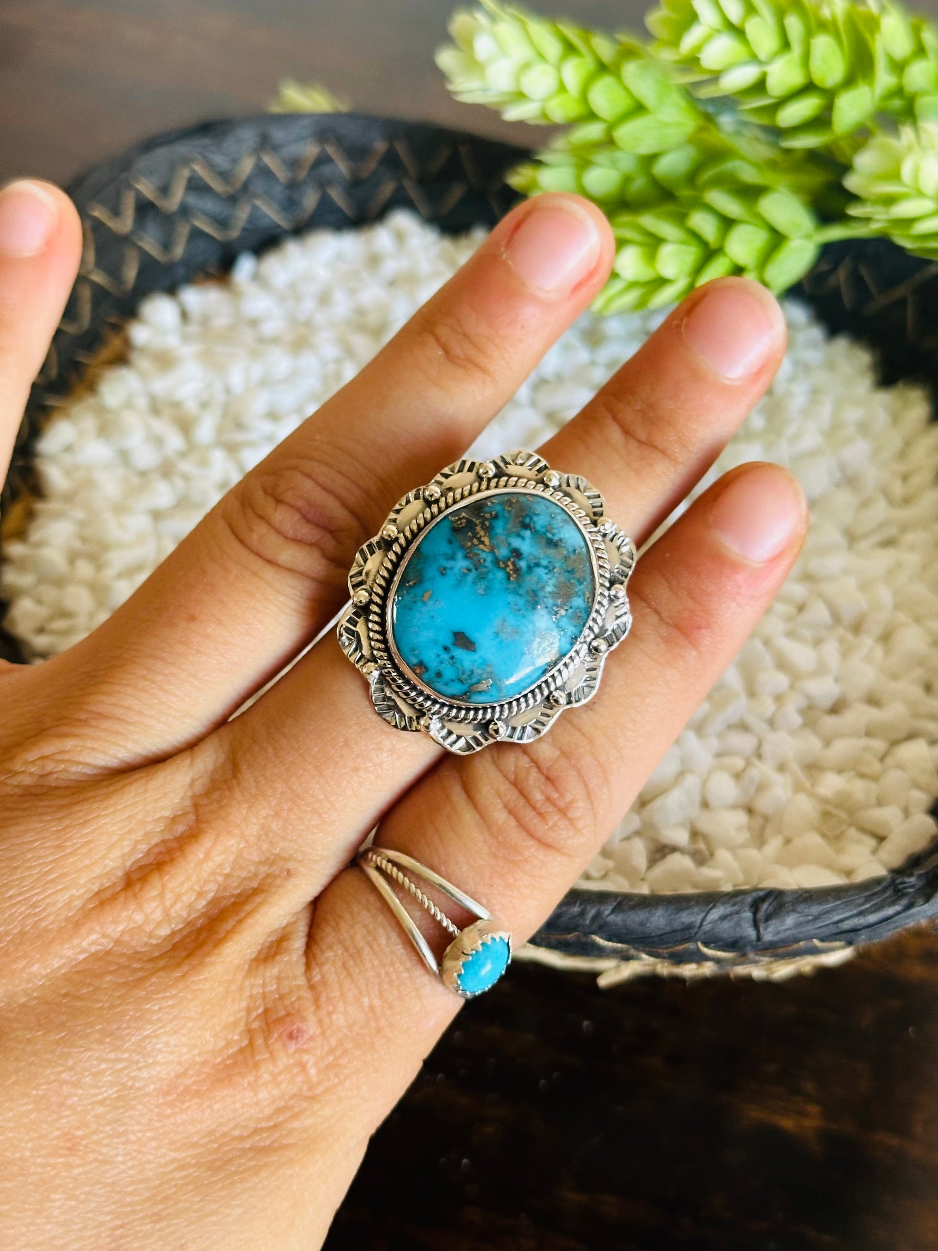 TTD Blue Ridge Turquoise & Sterling Silver Adjustable Ring